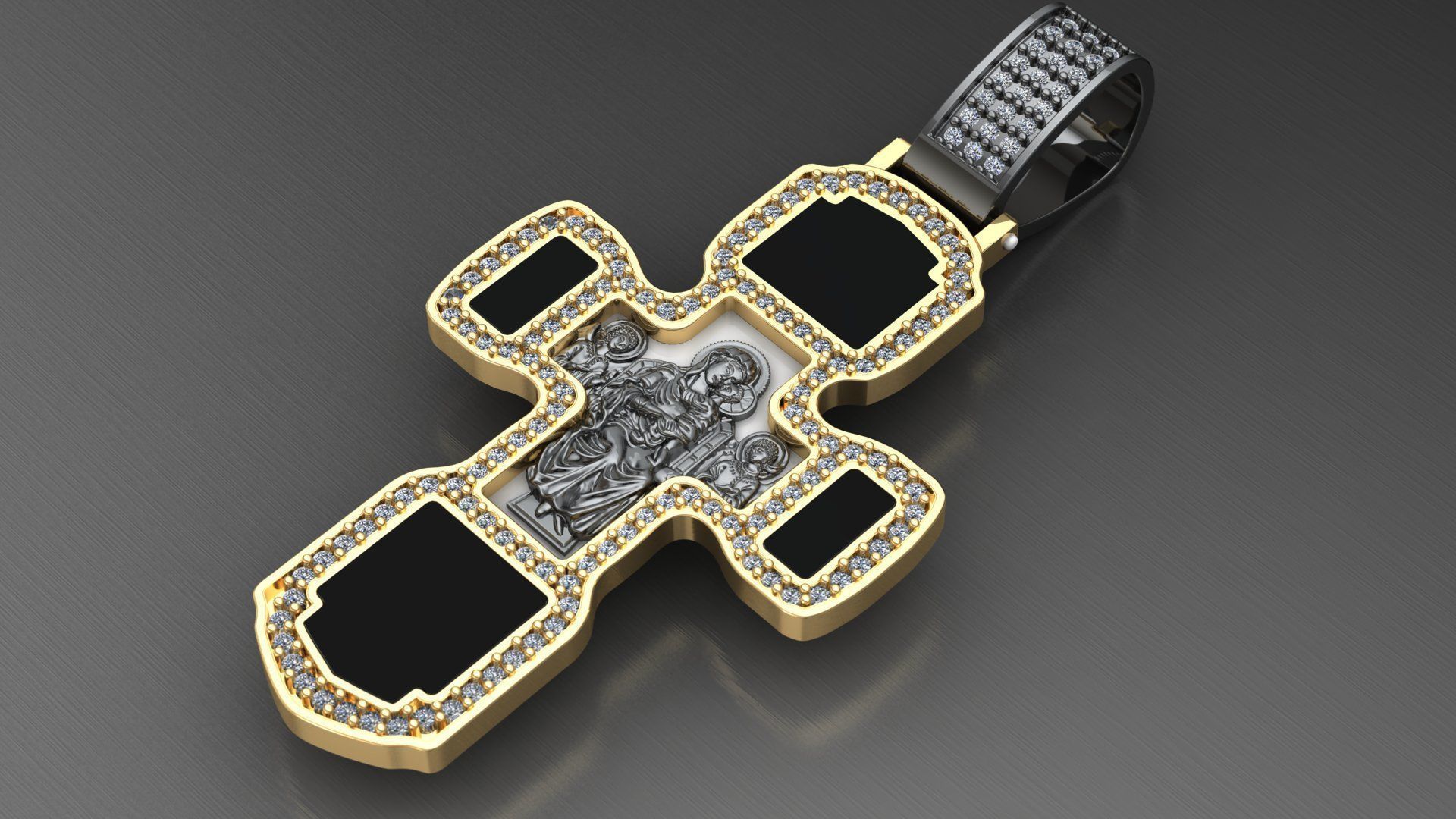 cross with jesus and mary 3D print model_1