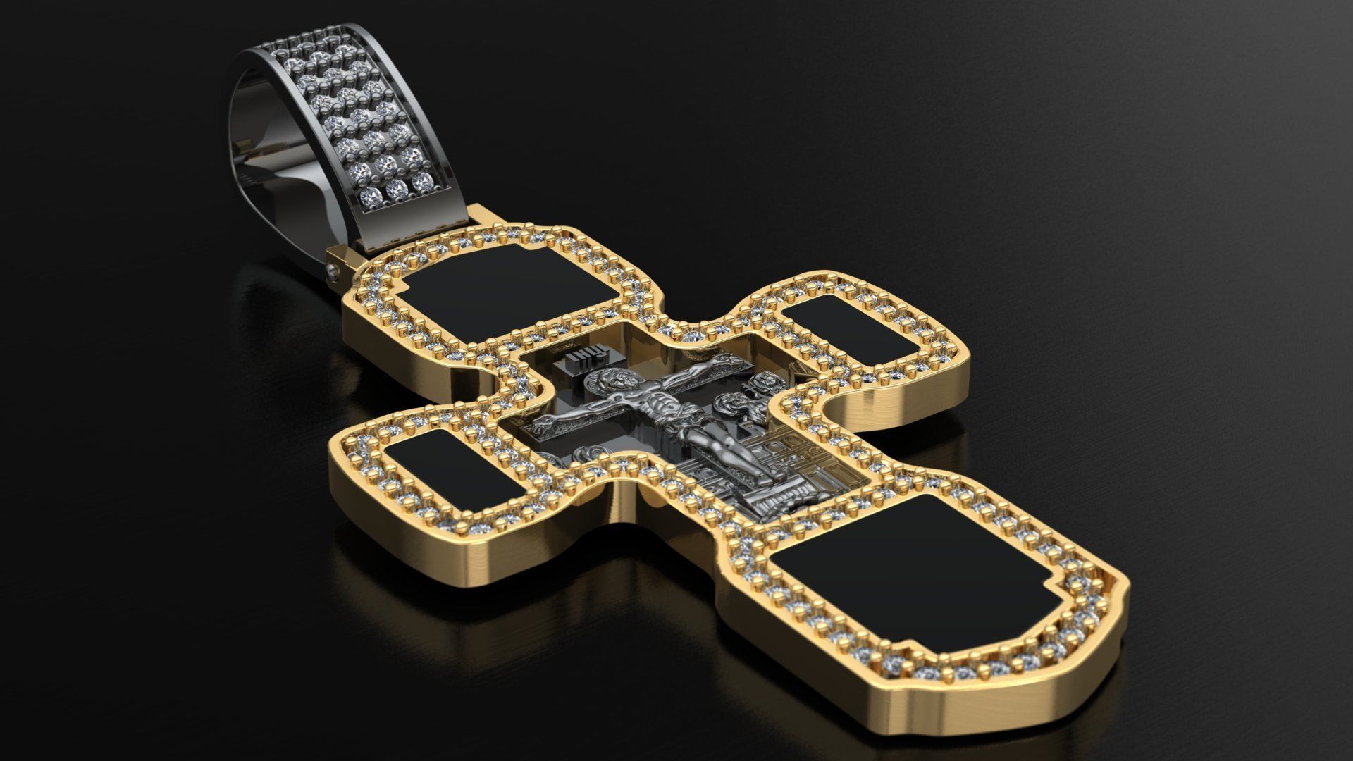 cross with jesus and mary 3D print model_3