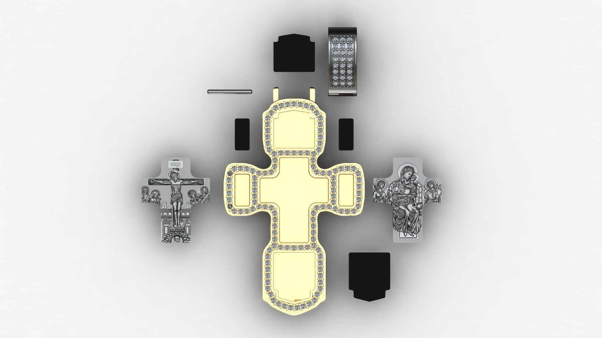 cross with jesus and mary 3D print model_4