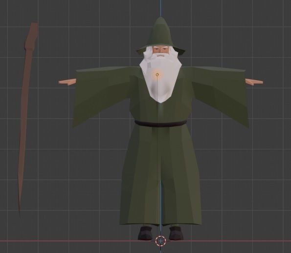 Lowpoly Wizard Model Fbx with Wizard Stick Low-poly 3D model_3