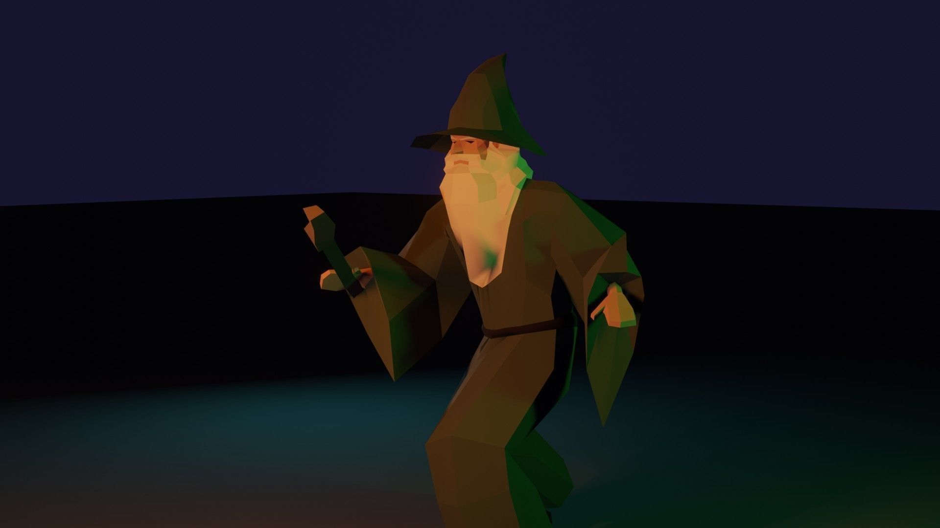 Lowpoly Wizard Model Fbx with Wizard Stick Low-poly 3D model_2