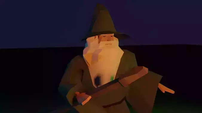 Lowpoly Wizard Model Fbx with Wizard Stick Low-poly 3D model