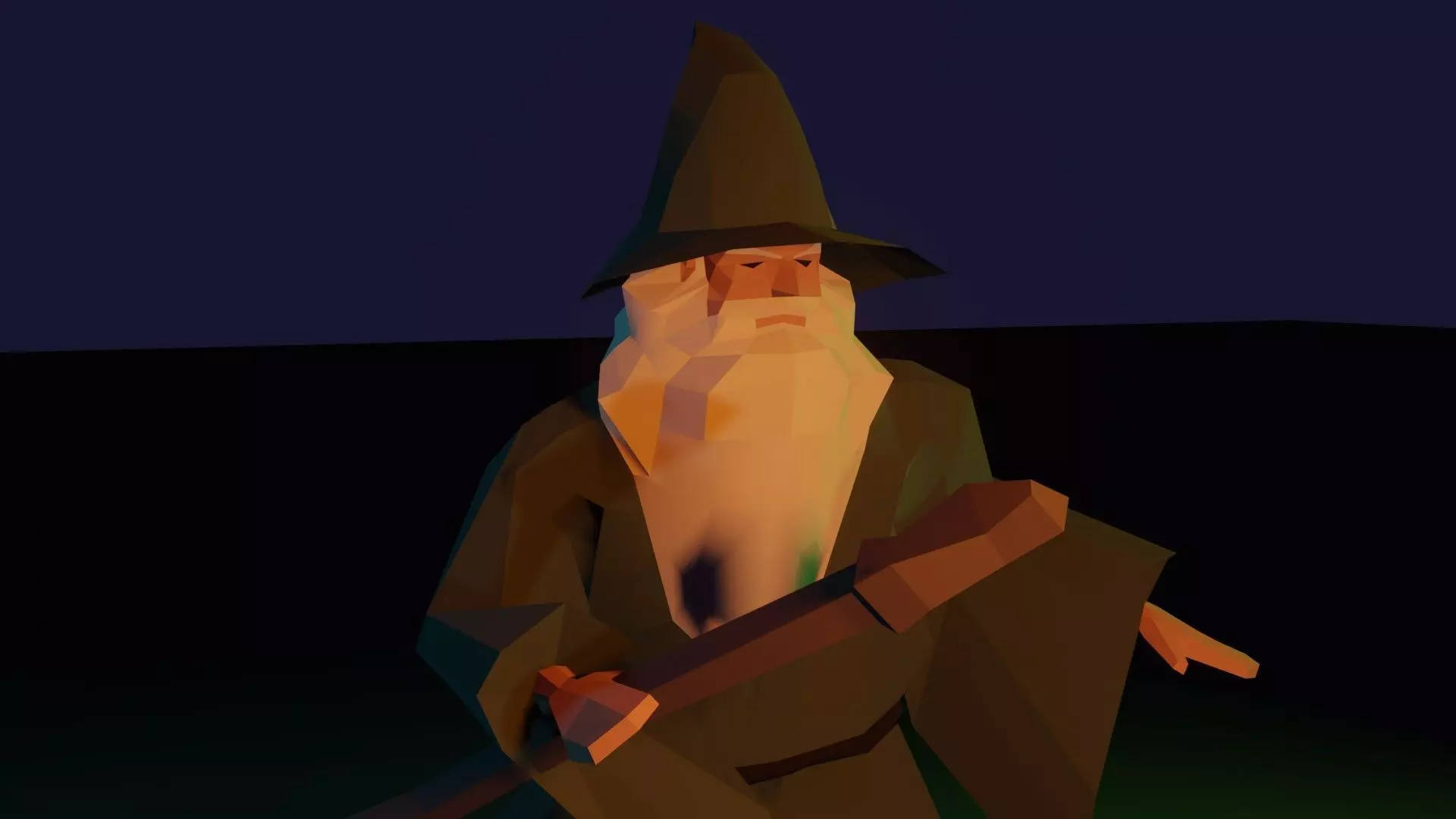 Lowpoly Wizard Model Fbx with Wizard Stick Low-poly 3D model_0