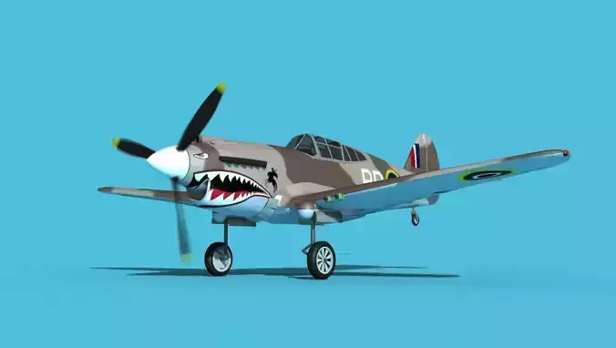 Curtiss P-40B Tomahawk V04 RAF 3D model