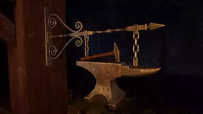 Medieval Blacksmith Sign Low-poly 3D model