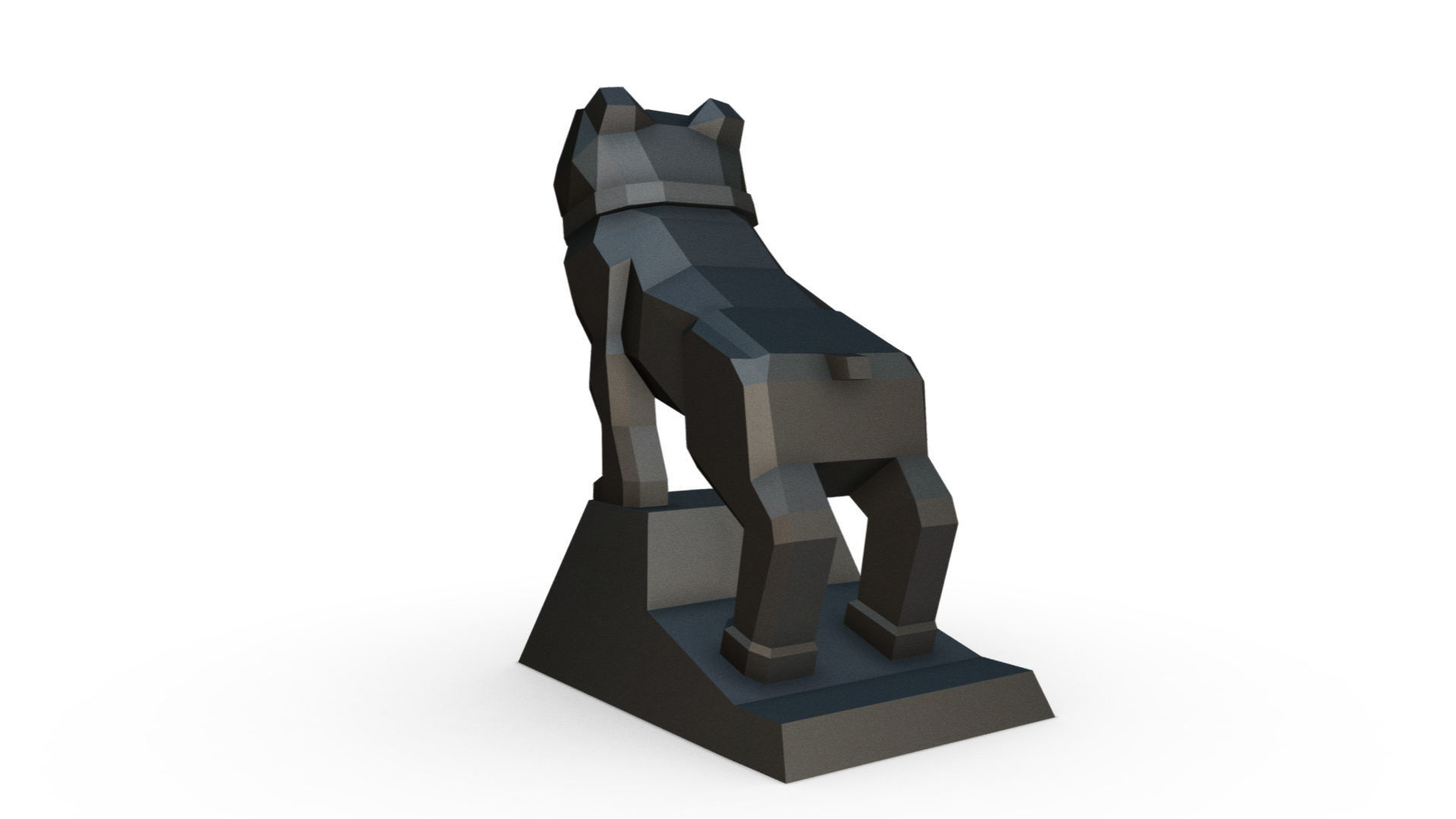 bulldog low poly statue 3D print model_2