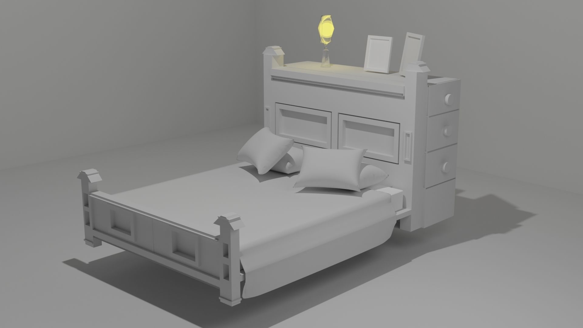 Old style wooden bed Free 3D model_3