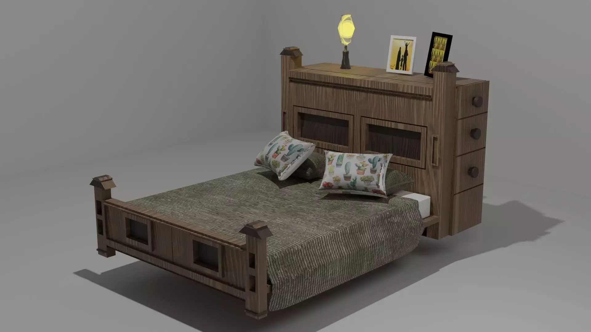 Old style wooden bed Free 3D model_0