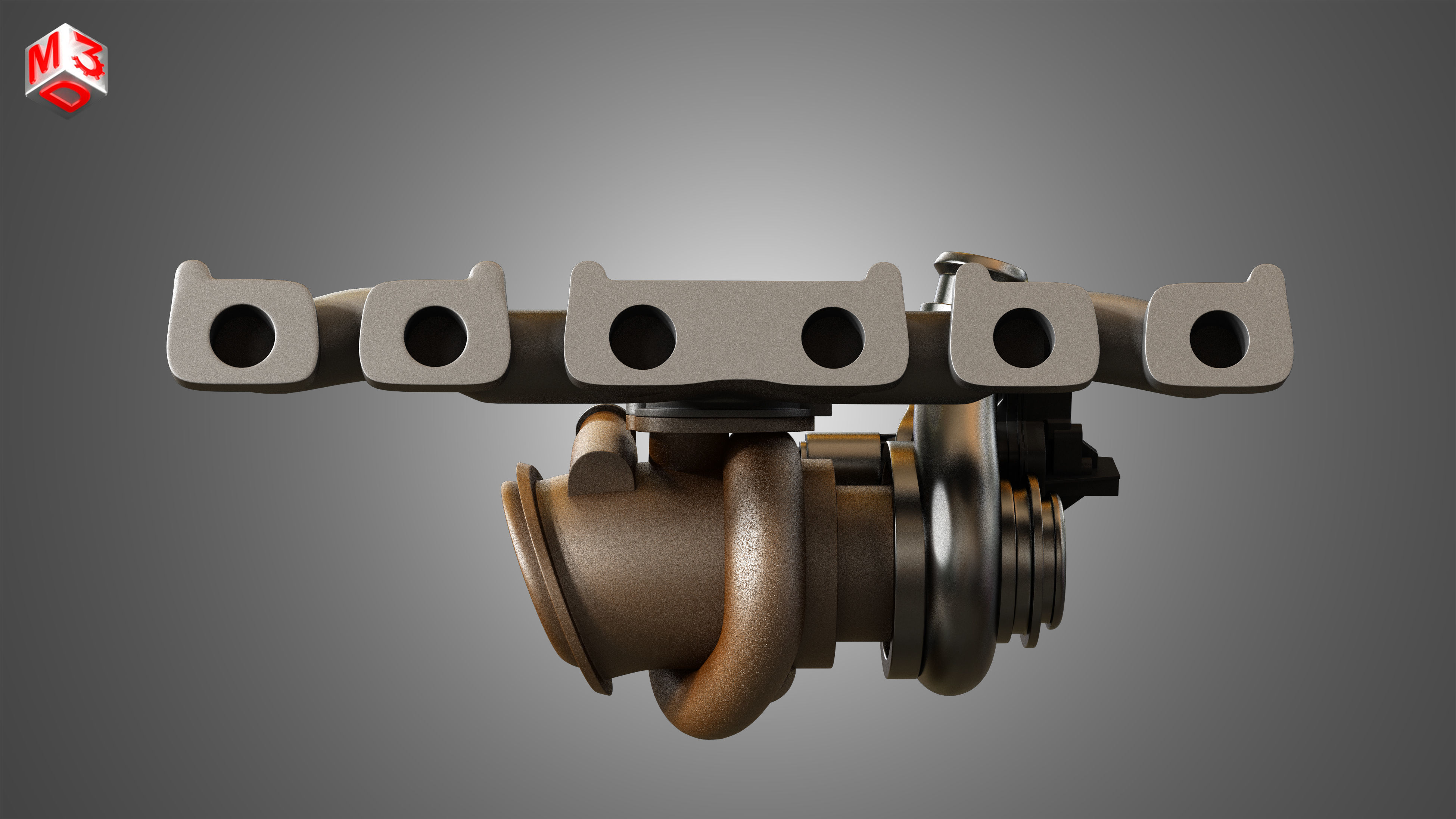Exhaust Manifold and Turbocharger 3D model_9