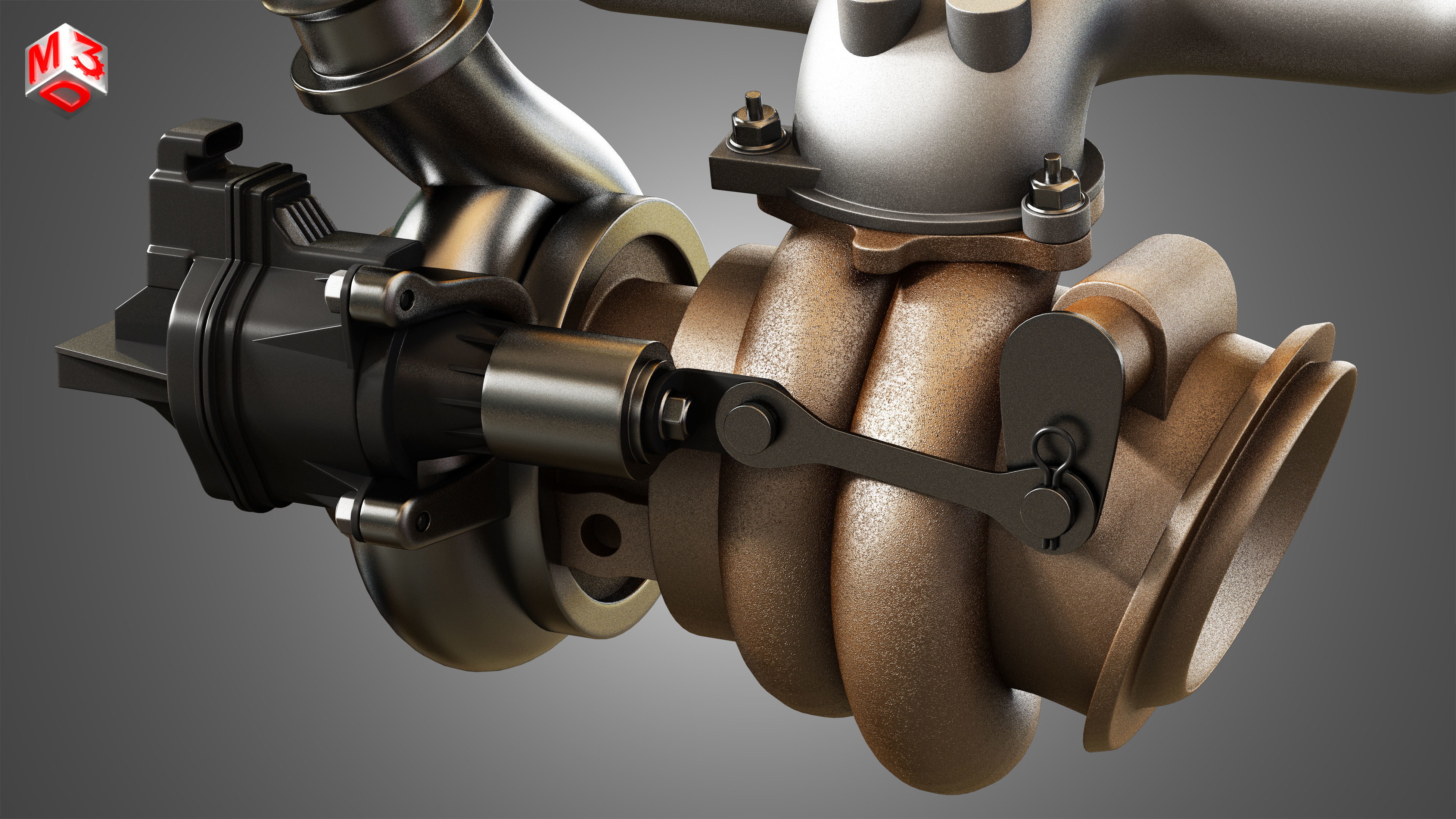 Exhaust Manifold and Turbocharger 3D model_13