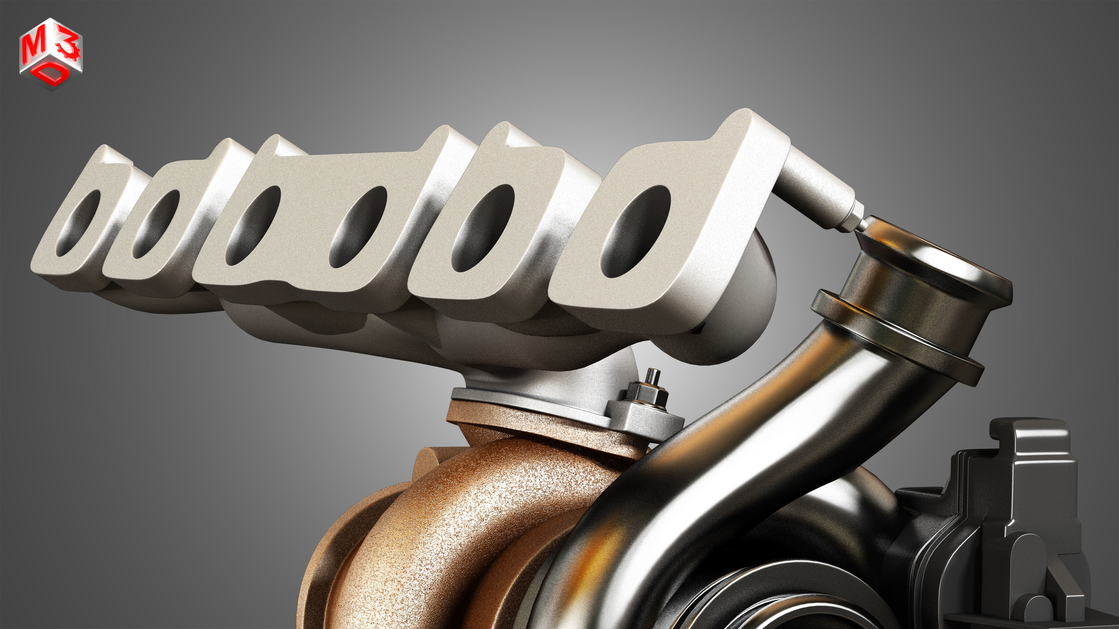 Exhaust Manifold and Turbocharger 3D model_12