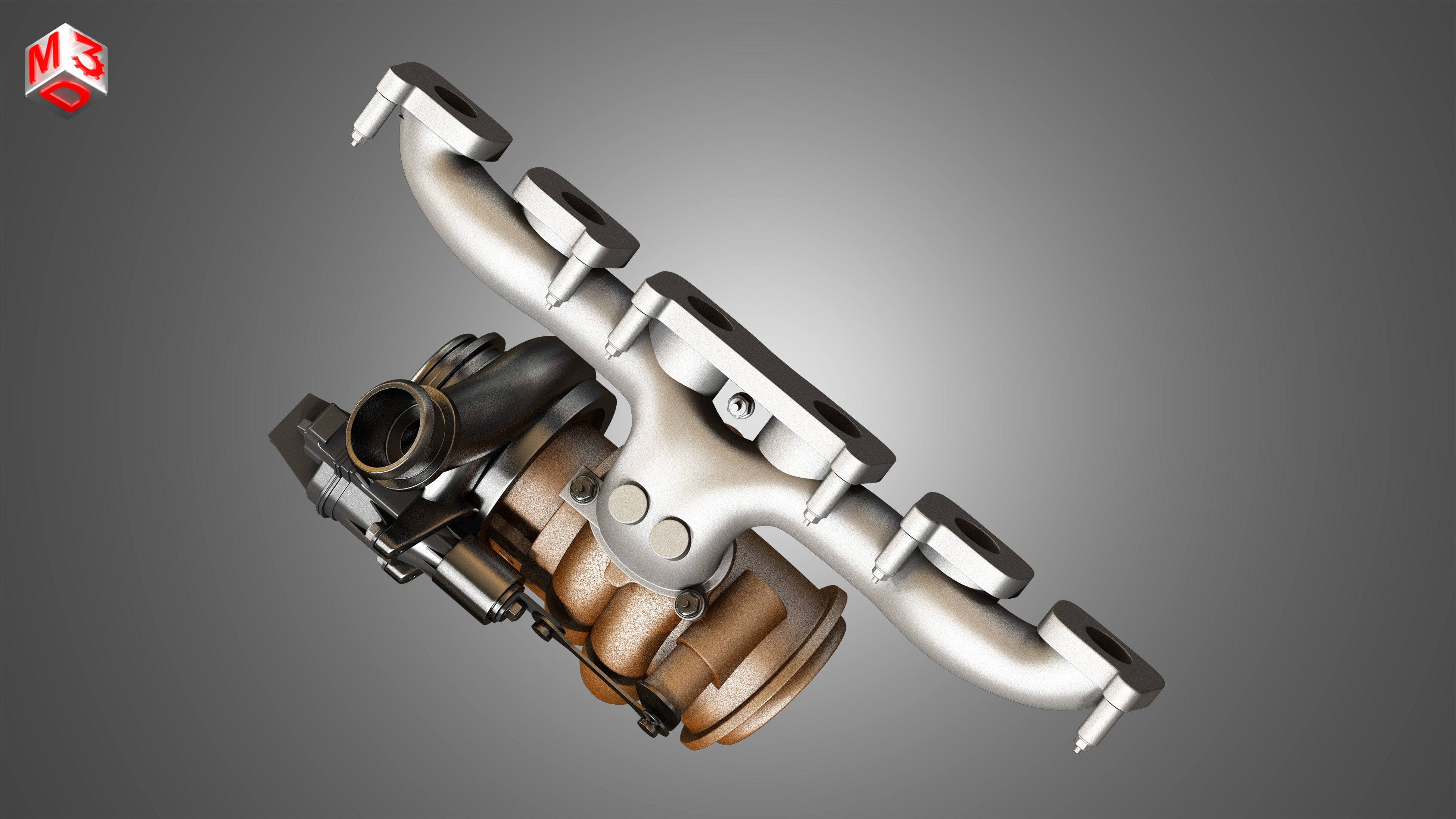 Exhaust Manifold and Turbocharger 3D model_4