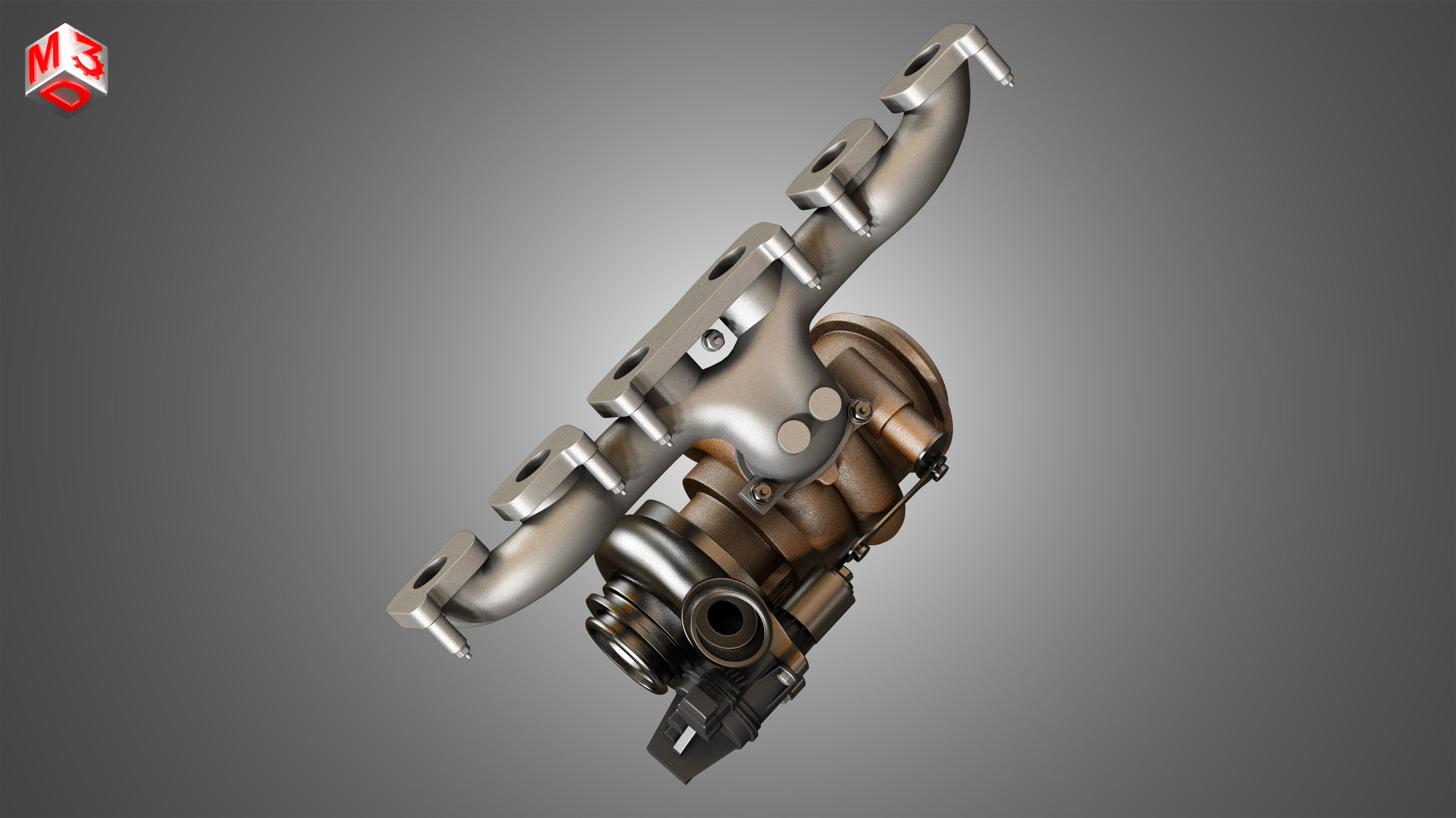 Exhaust Manifold and Turbocharger 3D model_6