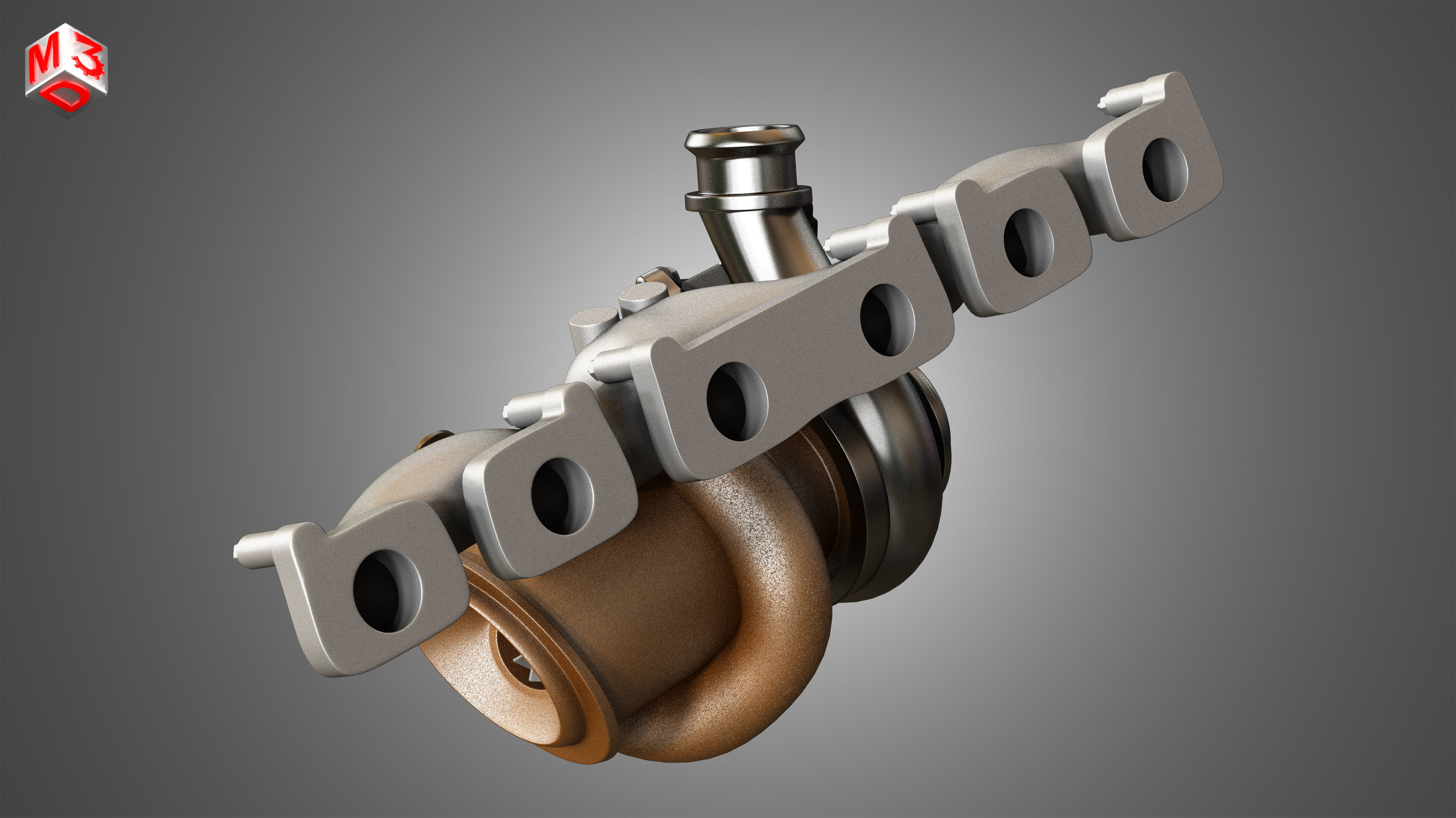 Exhaust Manifold and Turbocharger 3D model_1