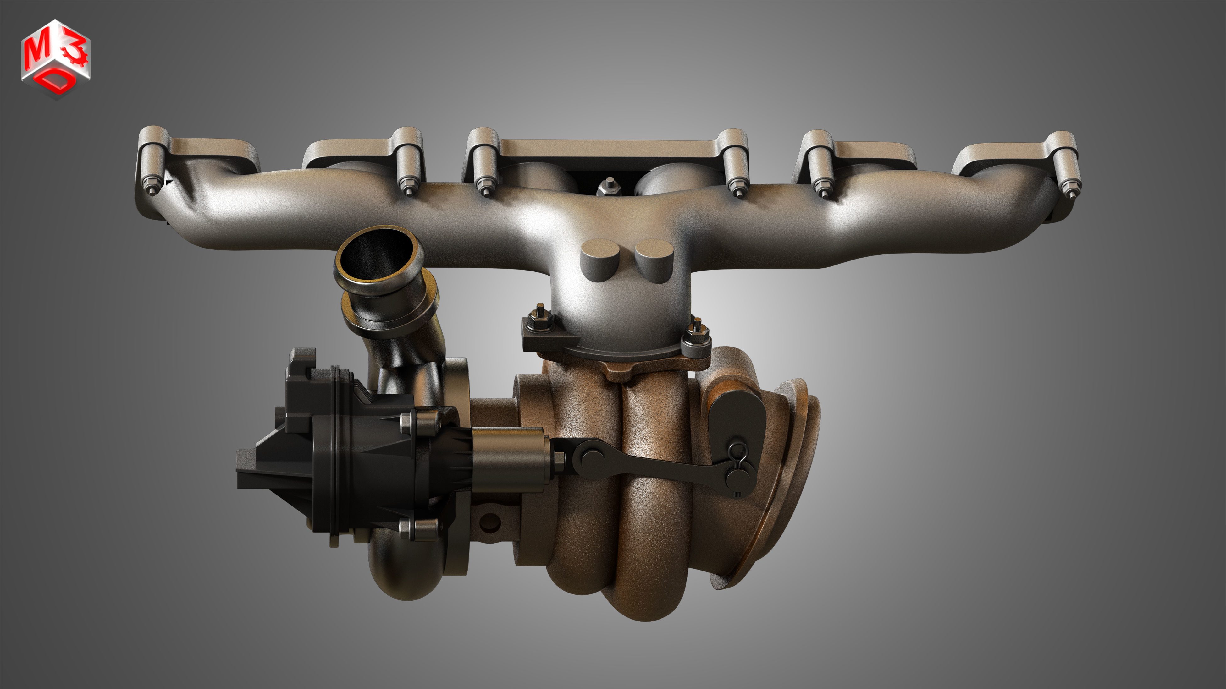 Exhaust Manifold and Turbocharger 3D model_8