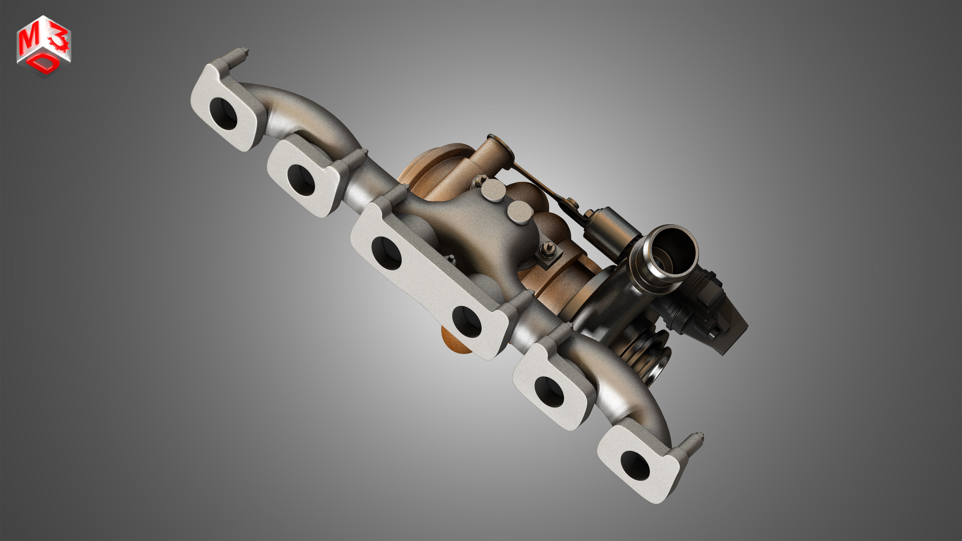 Exhaust Manifold and Turbocharger 3D model_5