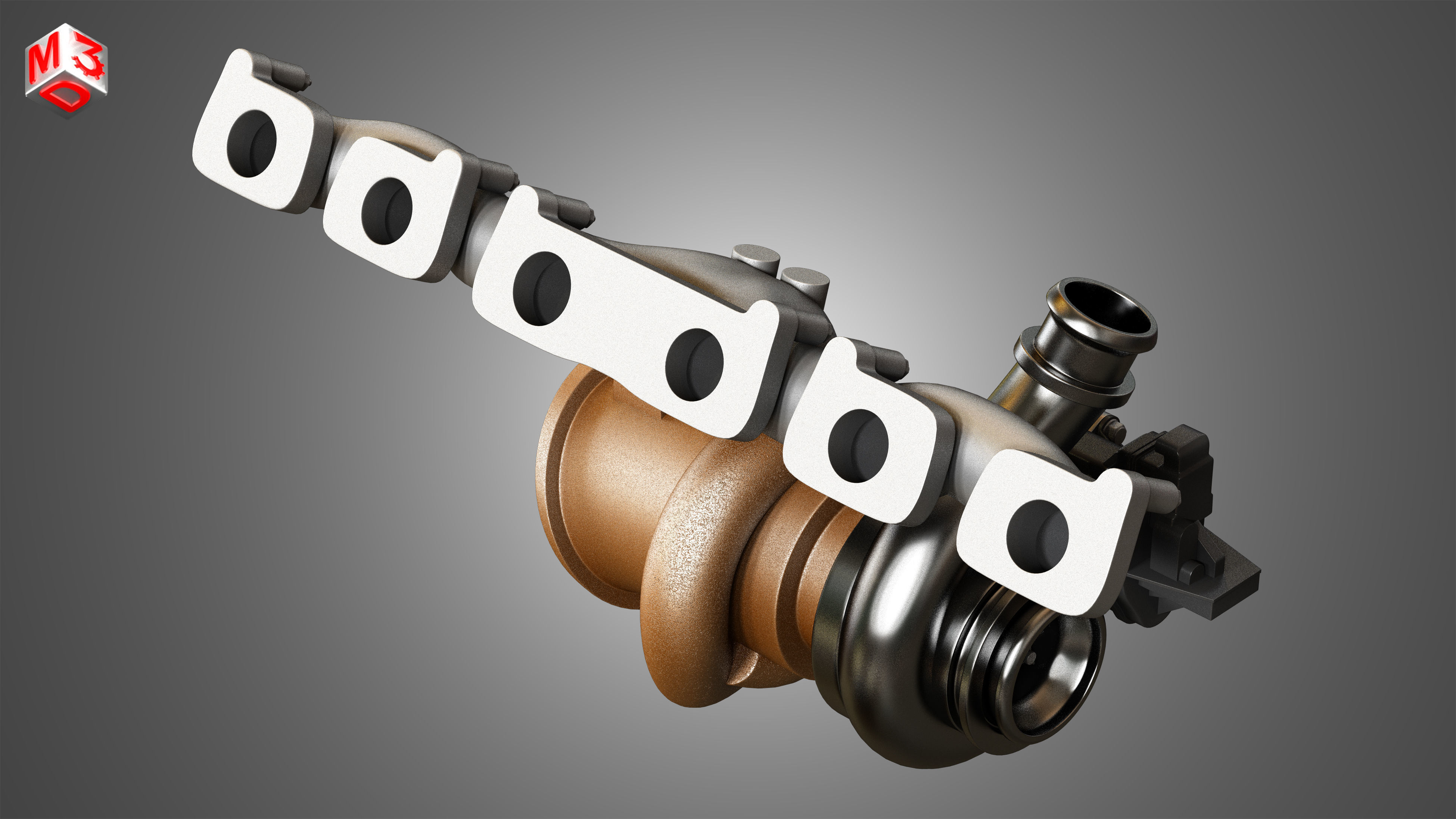 Exhaust Manifold and Turbocharger 3D model_3