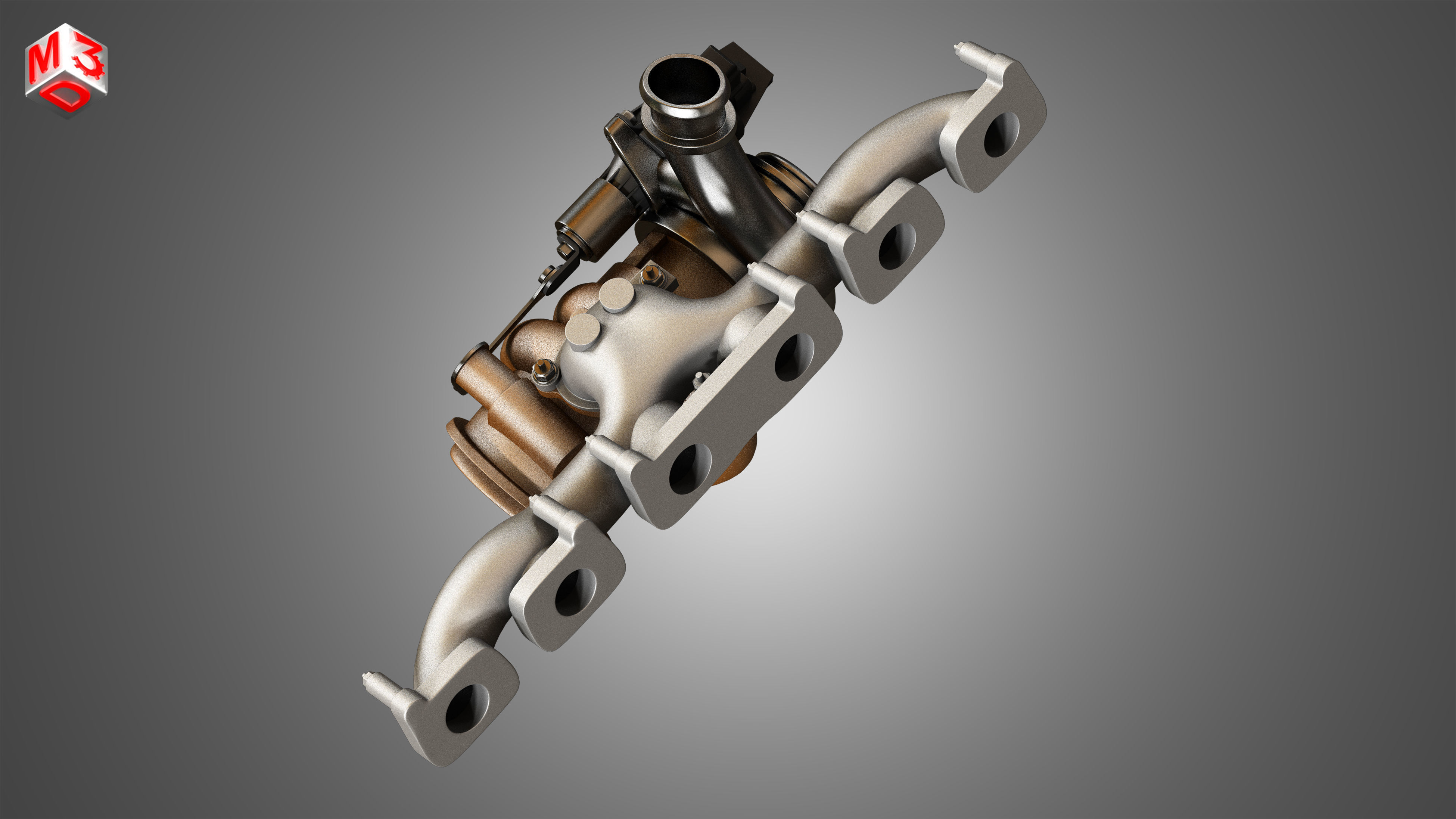 Exhaust Manifold and Turbocharger 3D model_7