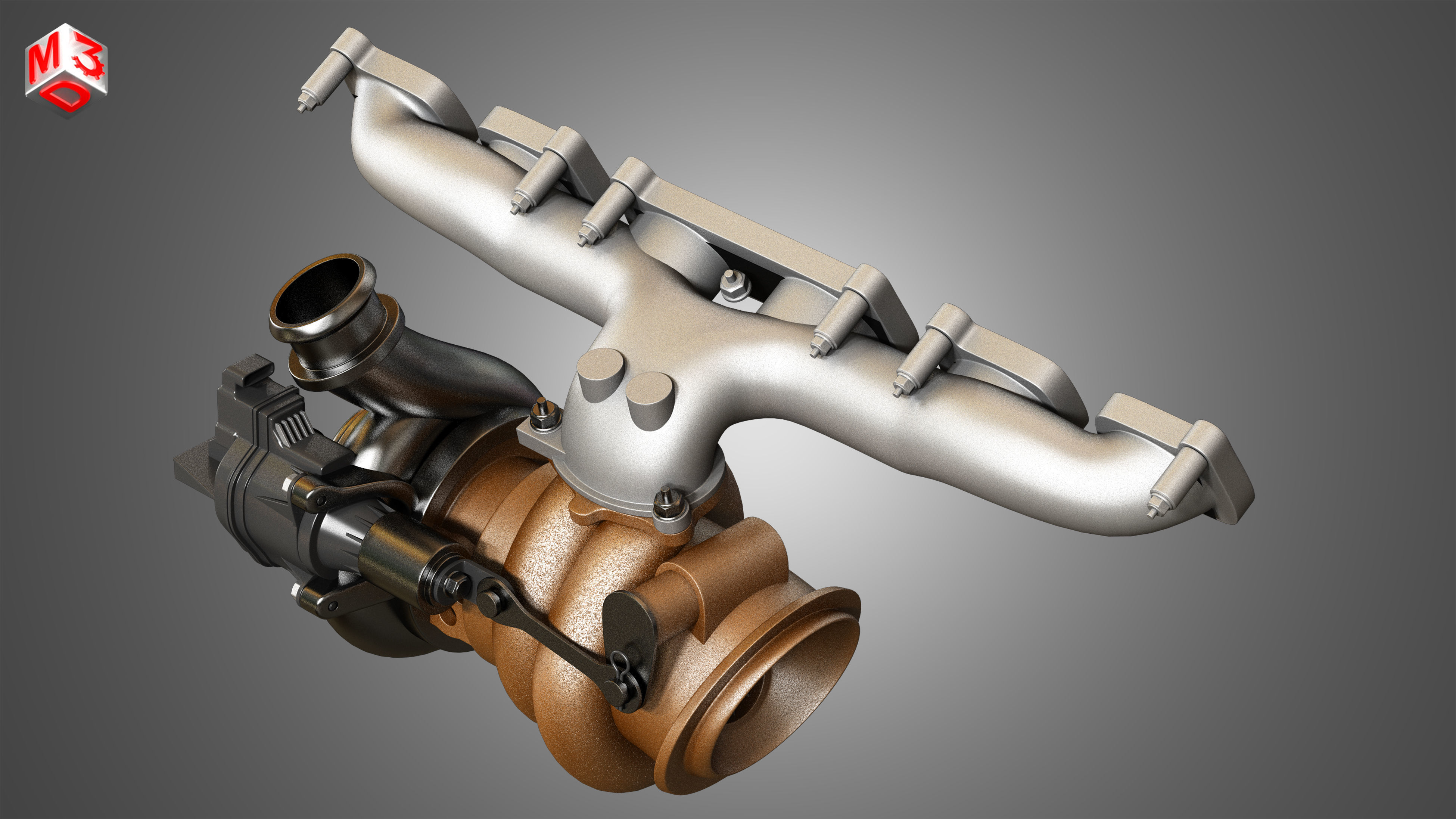 Exhaust Manifold and Turbocharger 3D model_2