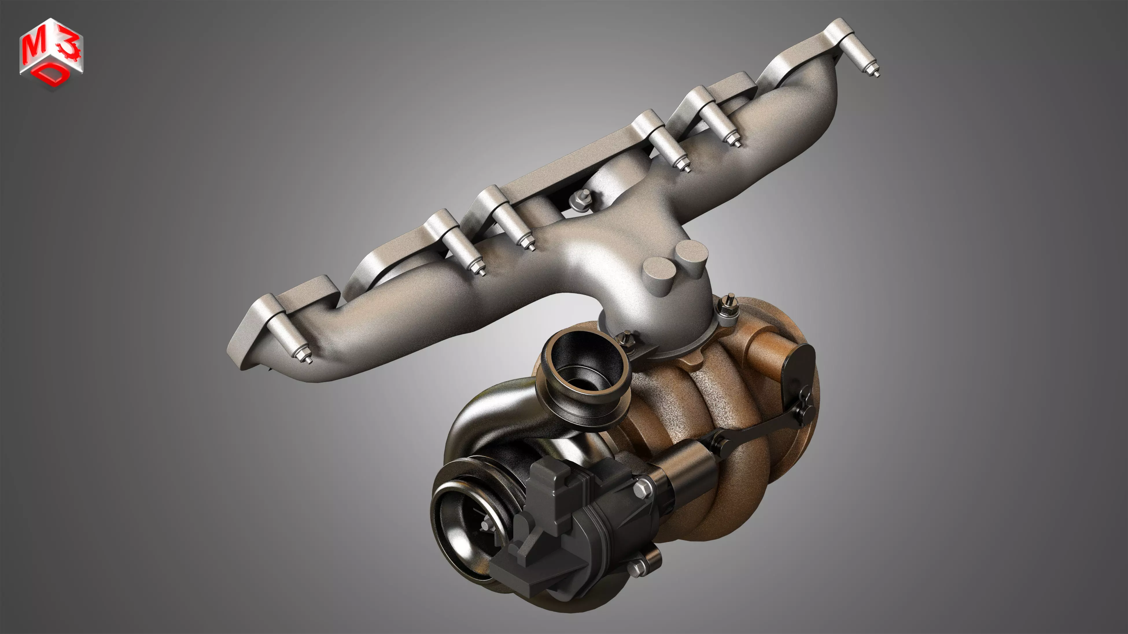 Exhaust Manifold and Turbocharger 3D model_0