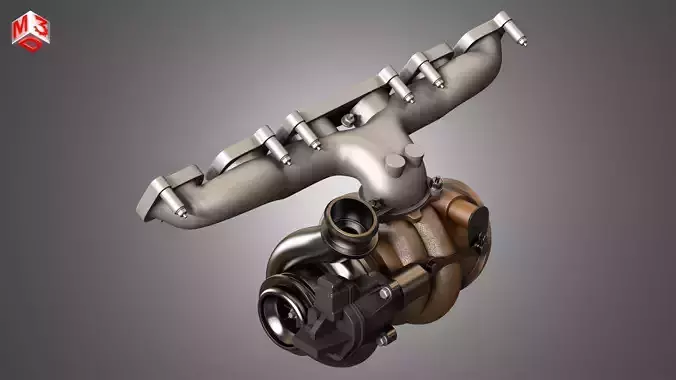 Exhaust Manifold and Turbocharger 3D model Exhaust Manifold and Turbocharger 3D model