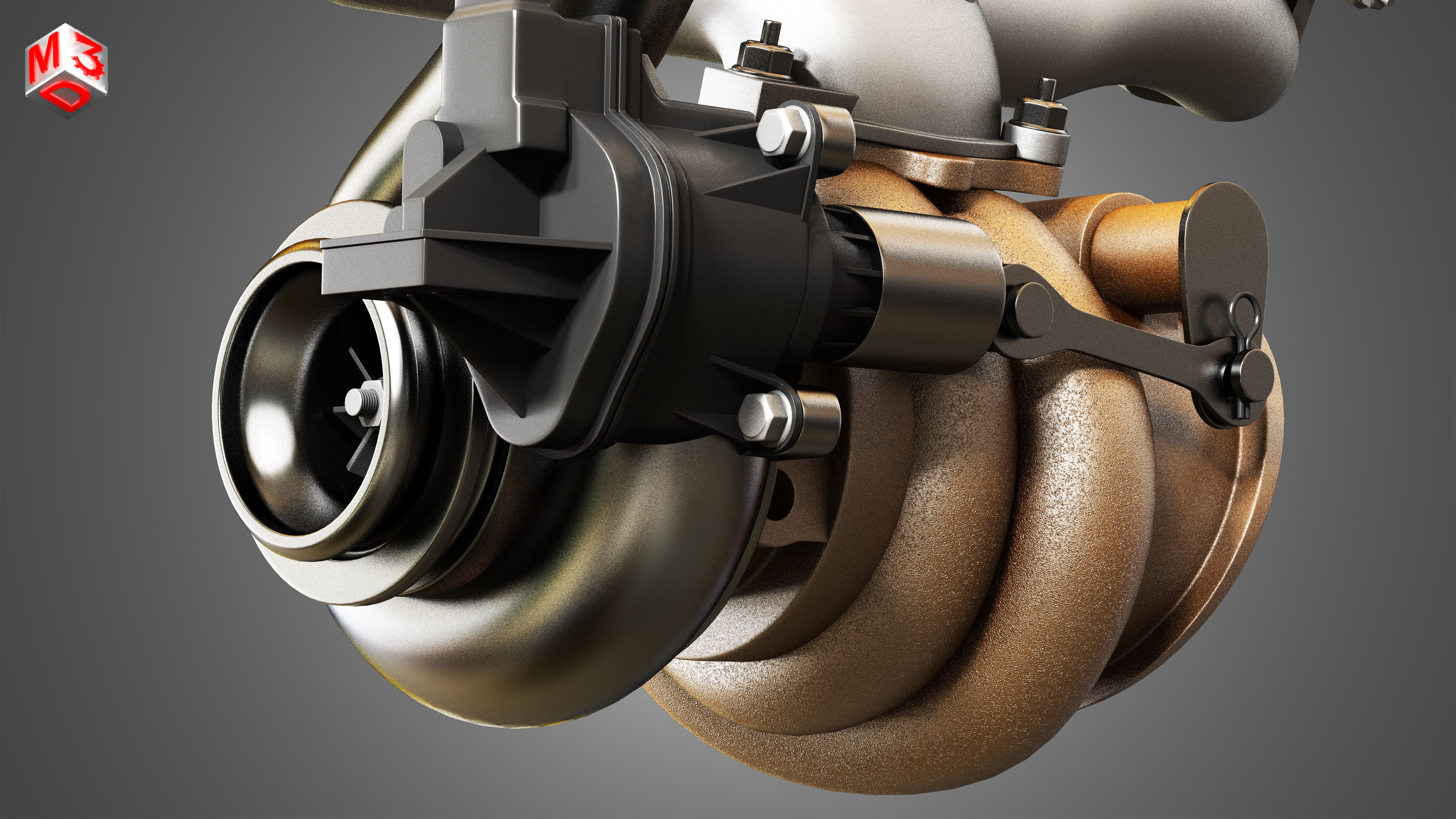 Exhaust Manifold and Turbocharger 3D model_10