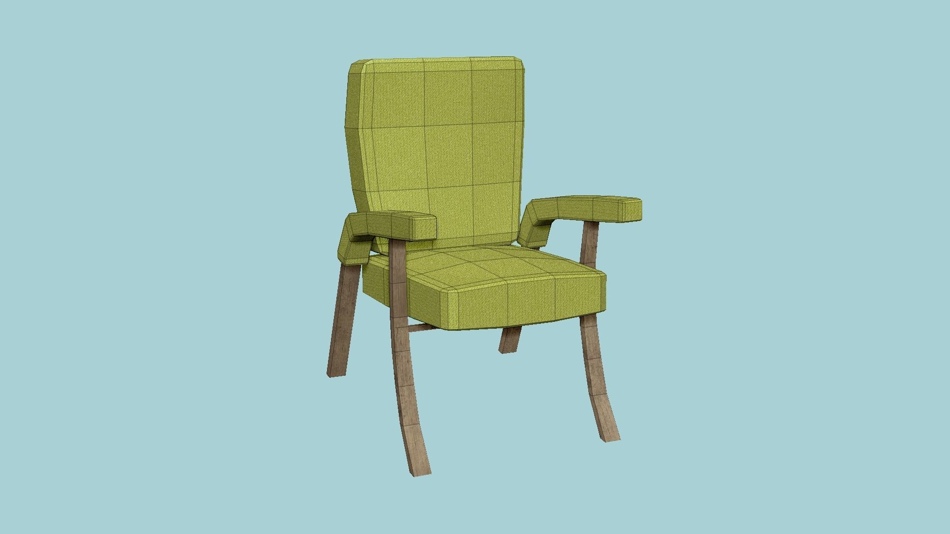 Yellow Wood Armchair - Furniture Interior Design Low-poly 3D model_6