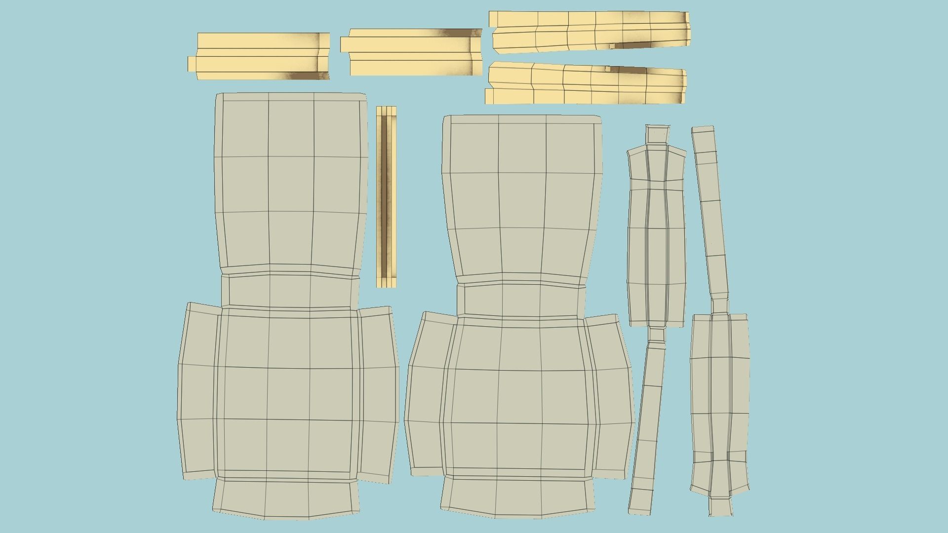 Beige Gold Armchair - Furniture Interior Design Free low-poly 3D model_5