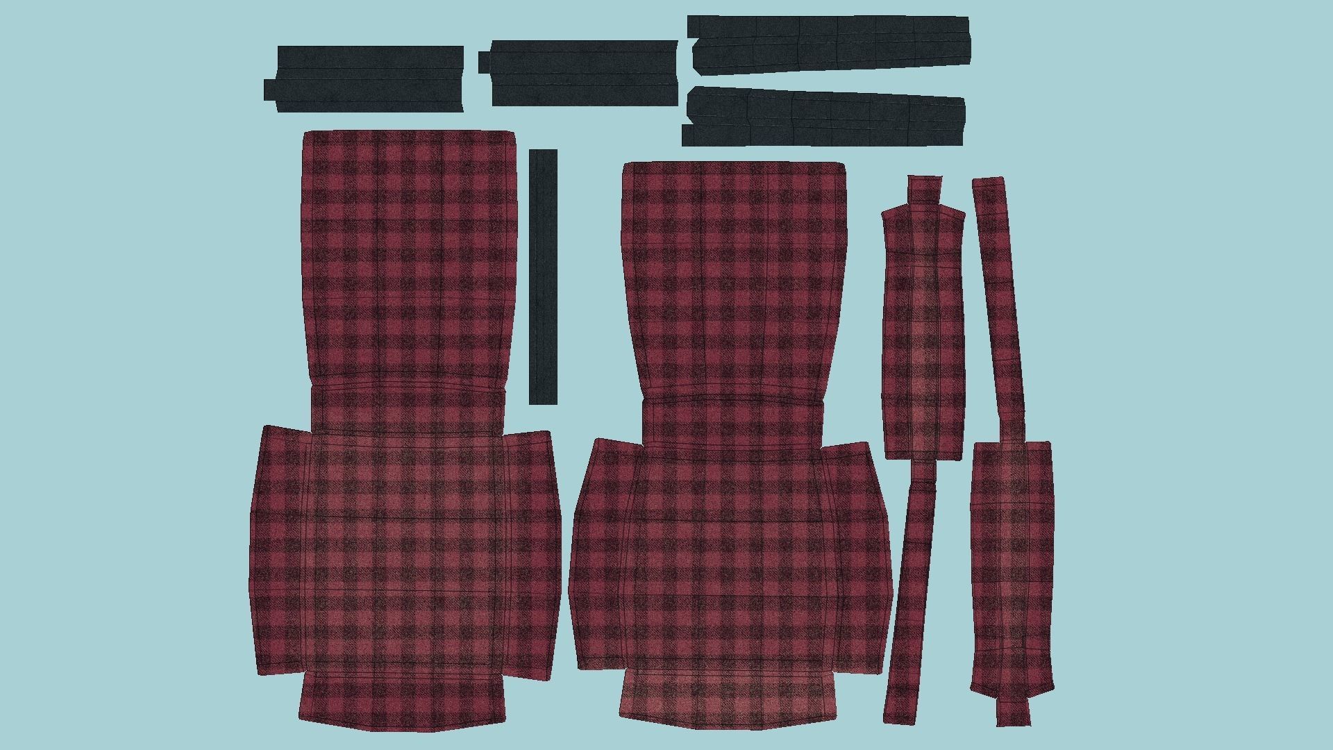 Red Plaid Armchair - Furniture Interior Design Low-poly 3D model_5