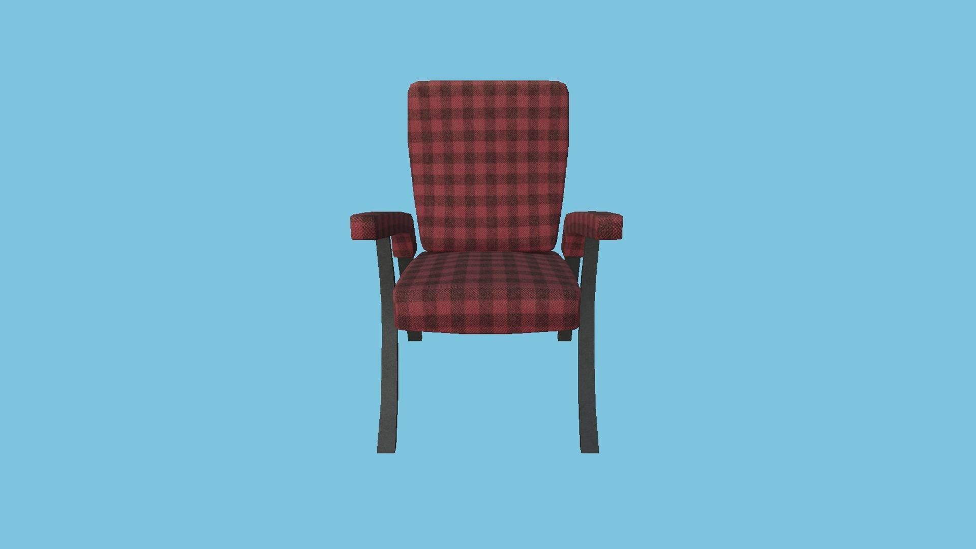 Red Plaid Armchair - Furniture Interior Design Low-poly 3D model_2