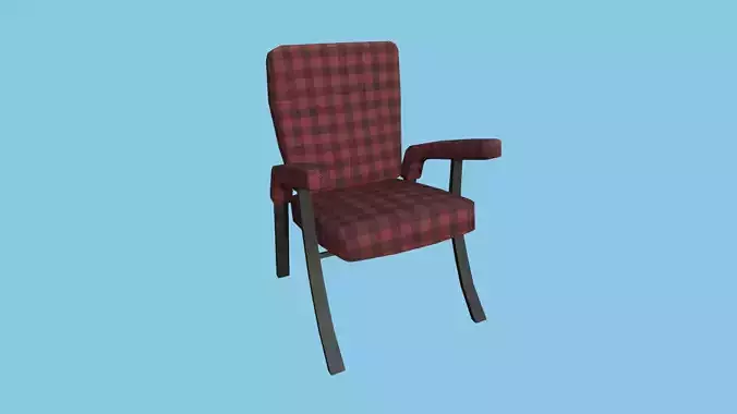 Red Plaid Armchair - Furniture Interior Design Low-poly 3D model