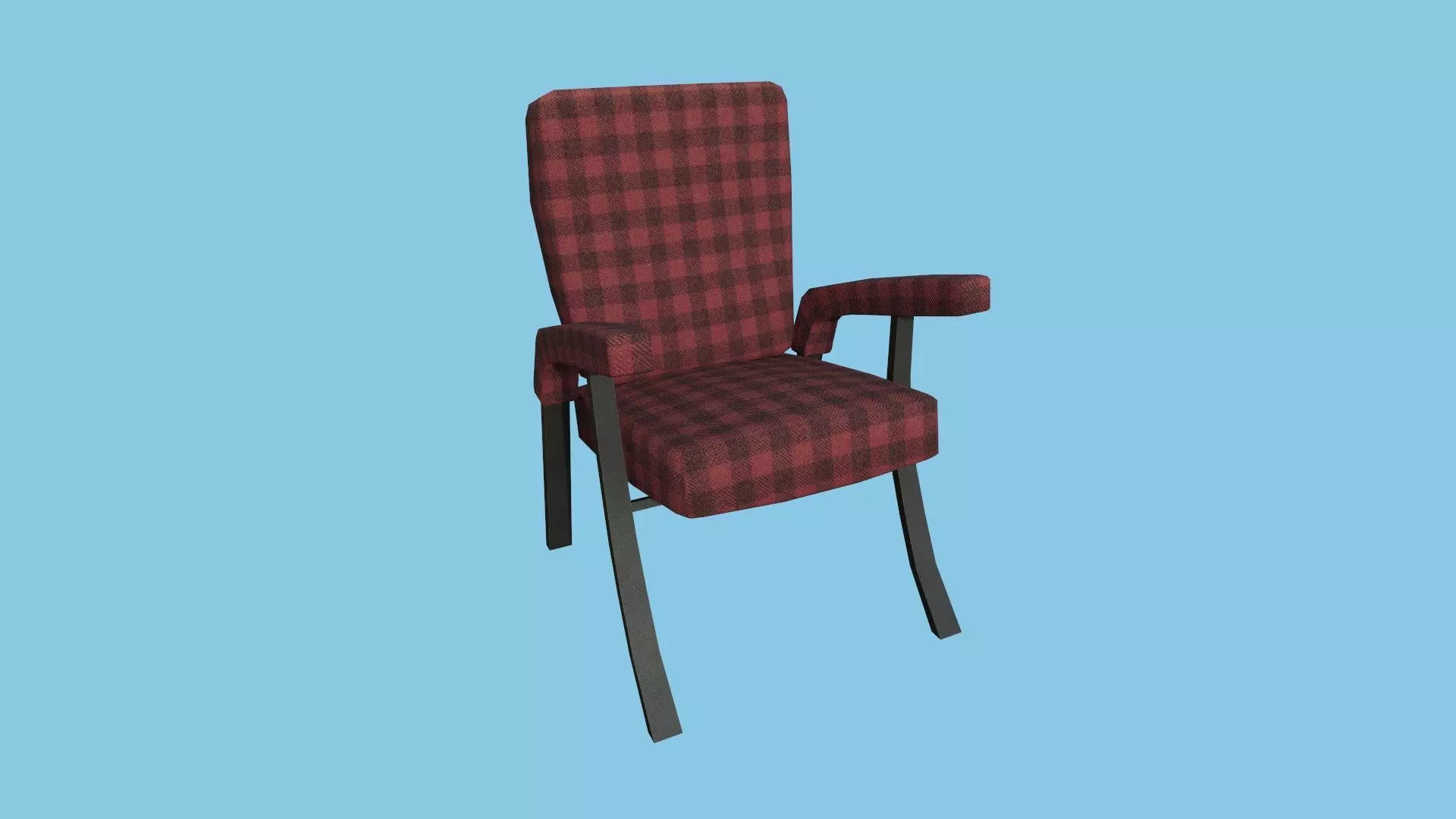 Red Plaid Armchair - Furniture Interior Design Low-poly 3D model_0