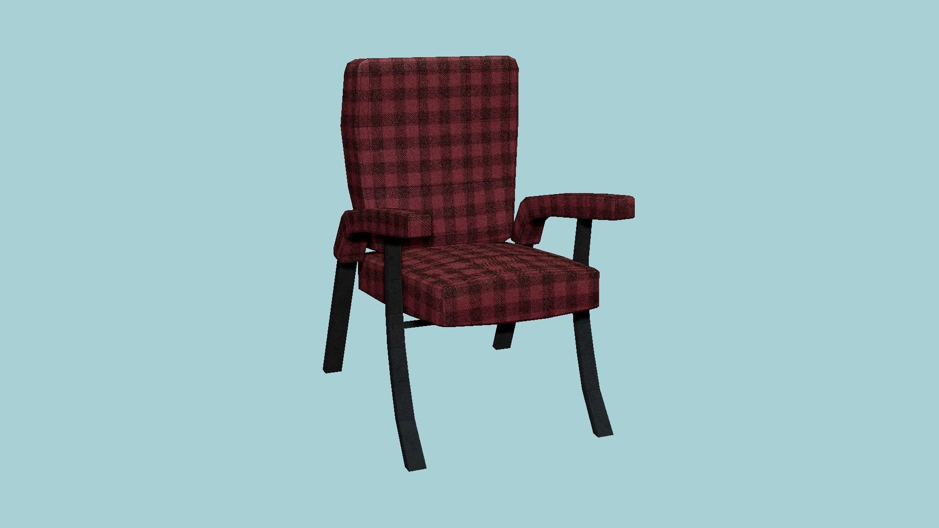 Red Plaid Armchair - Furniture Interior Design Low-poly 3D model_6