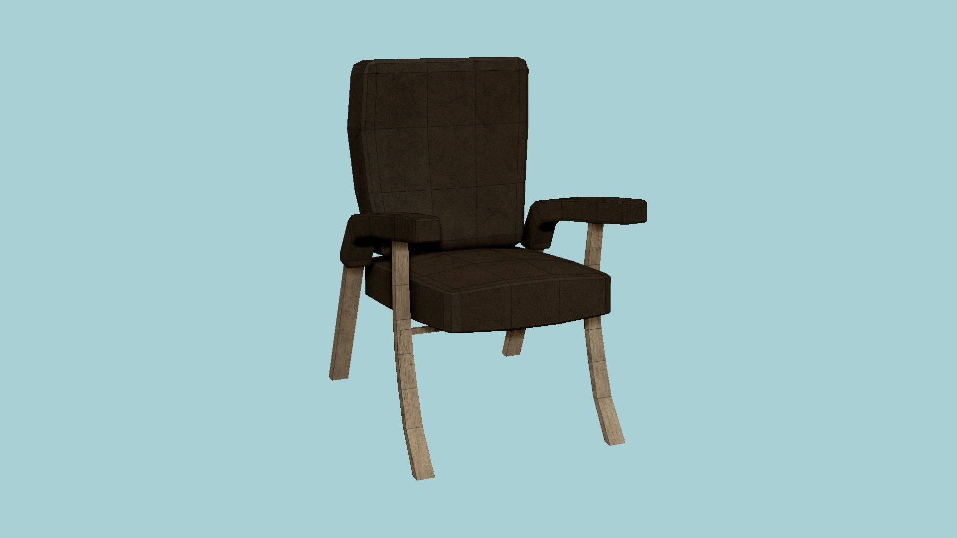 Wood Leather Armchair - Furniture Interior Design Low-poly 3D model_6