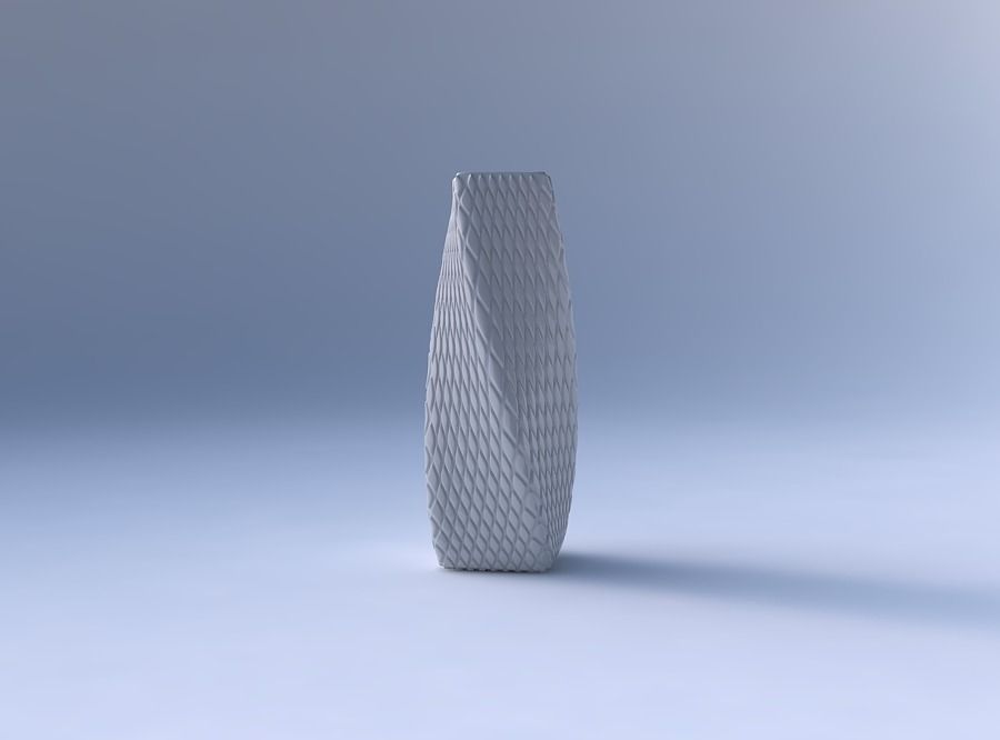 Vase twisted rectangle with diagonal grid bulges 3D print model_4