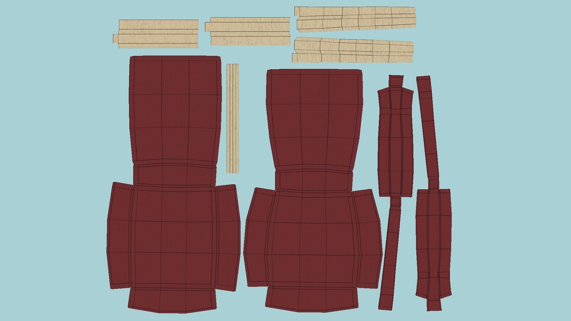 Red Fabric Armchair - Furniture Interior Design Low-poly 3D model_5