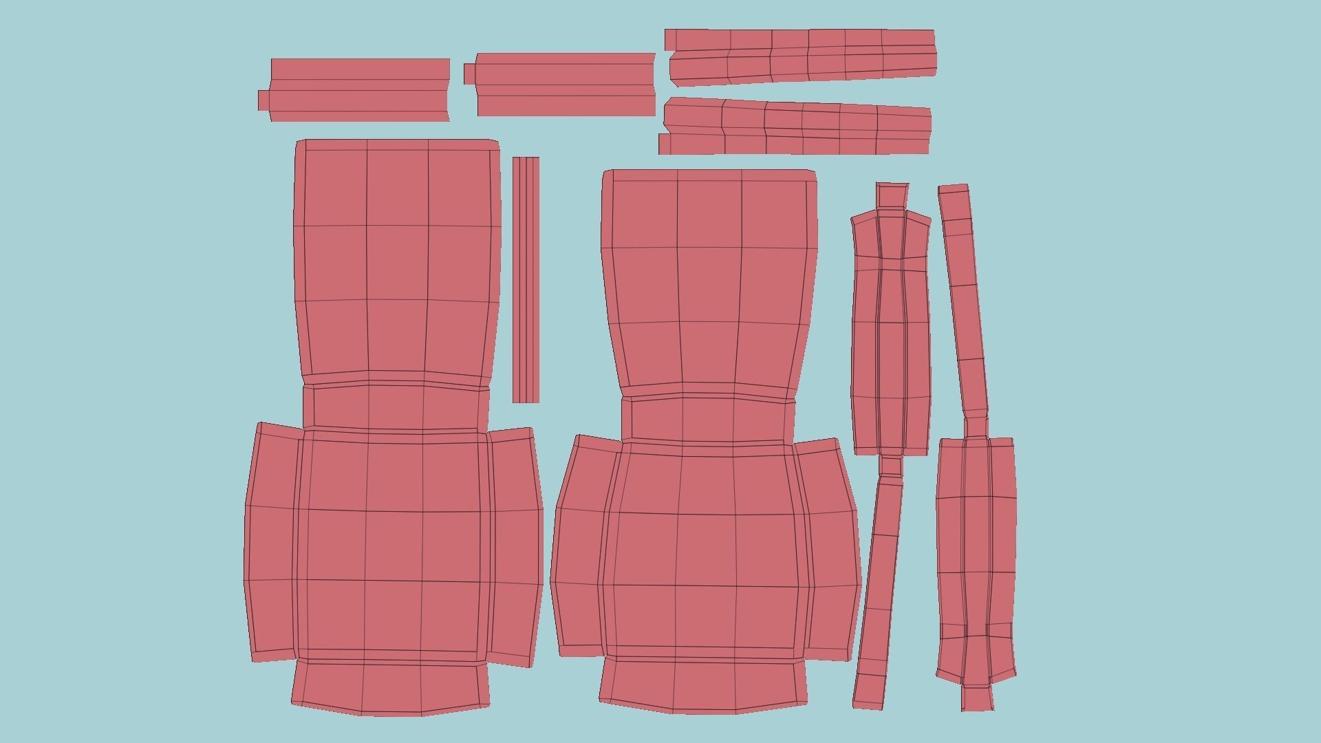 Red Fabric Armchair - Furniture Interior Design Low-poly 3D model_10