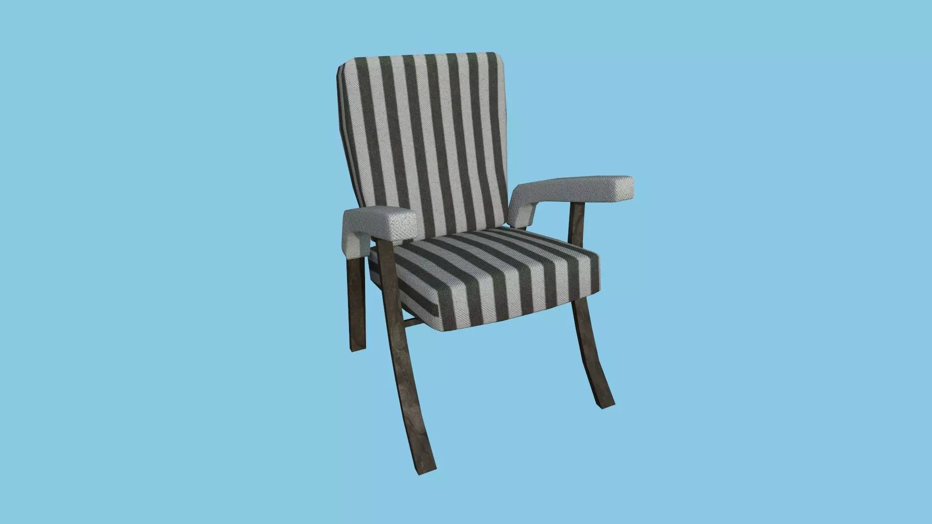 Black White Stripes Armchair - Furniture Interior Design Low-poly 3D model_0