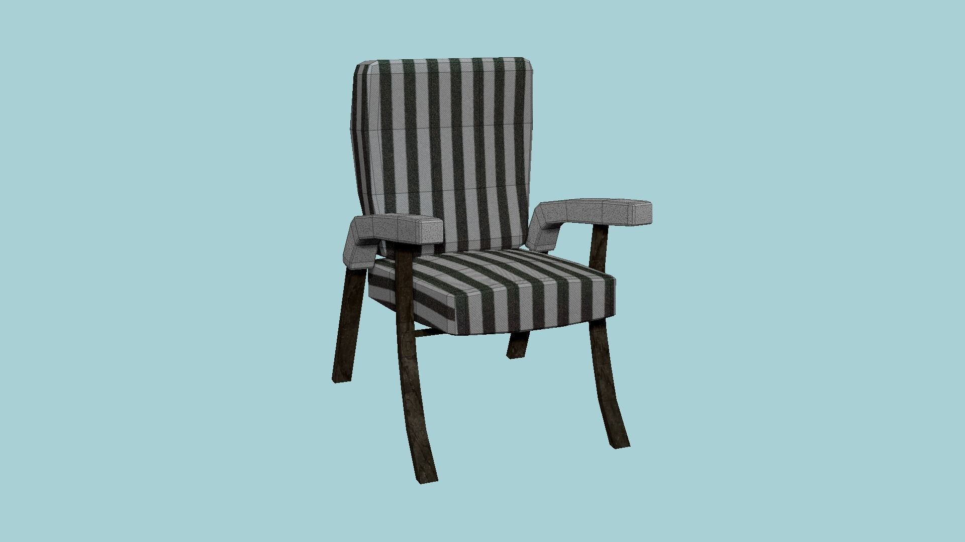 Black White Stripes Armchair - Furniture Interior Design Low-poly 3D model_5