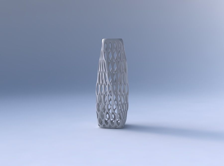 Vase twisted rectangle with bubble grid lattice 3D print model_4