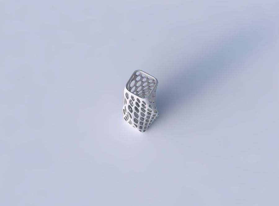 Vase twisted rectangle with bubble grid lattice 3D print model_2