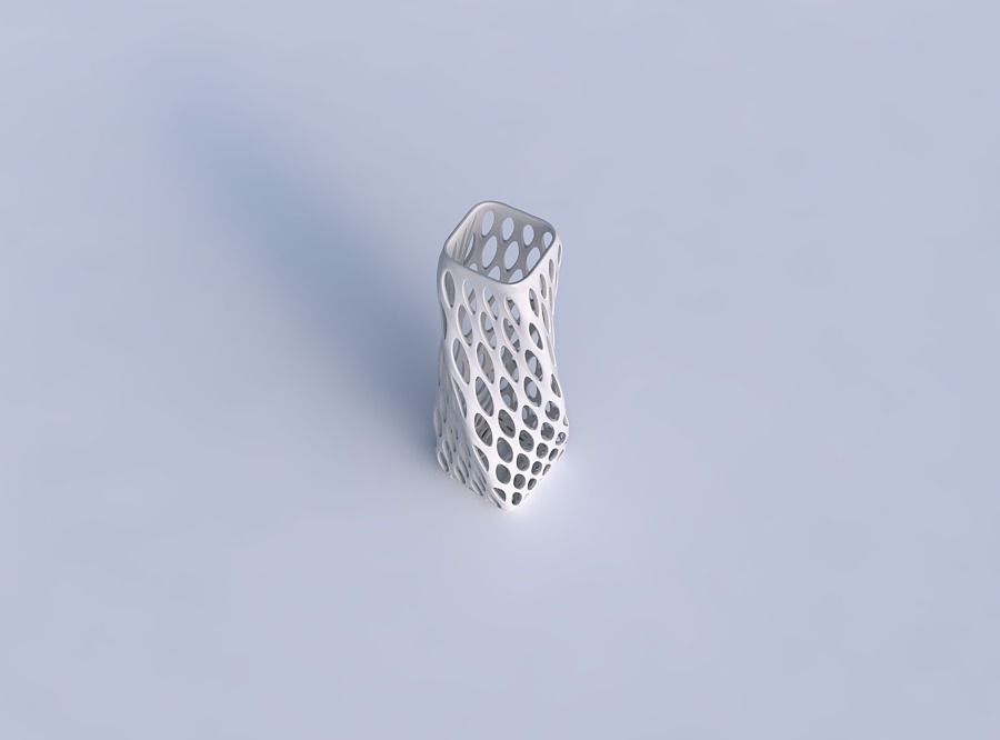 Vase twisted rectangle with bubble grid lattice 3D print model_1