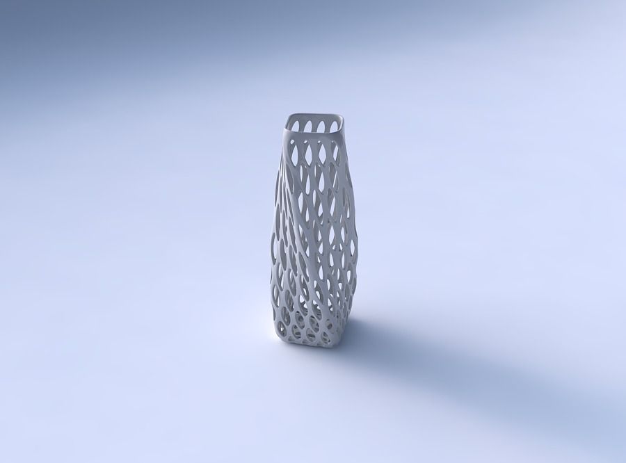 Vase twisted rectangle with bubble grid lattice 3D print model_3