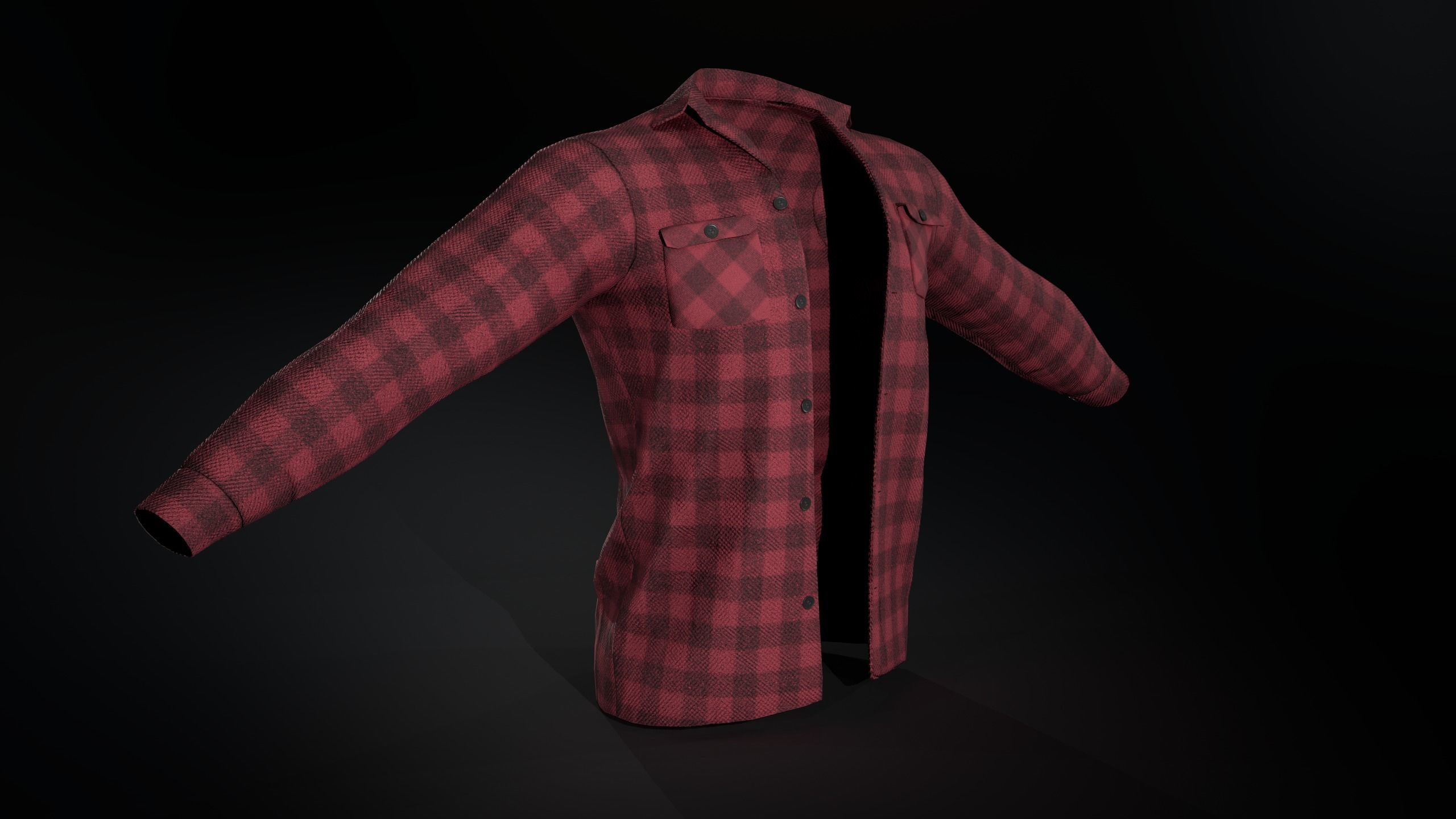 Red Flannel Shirt Low-poly 3D model_1