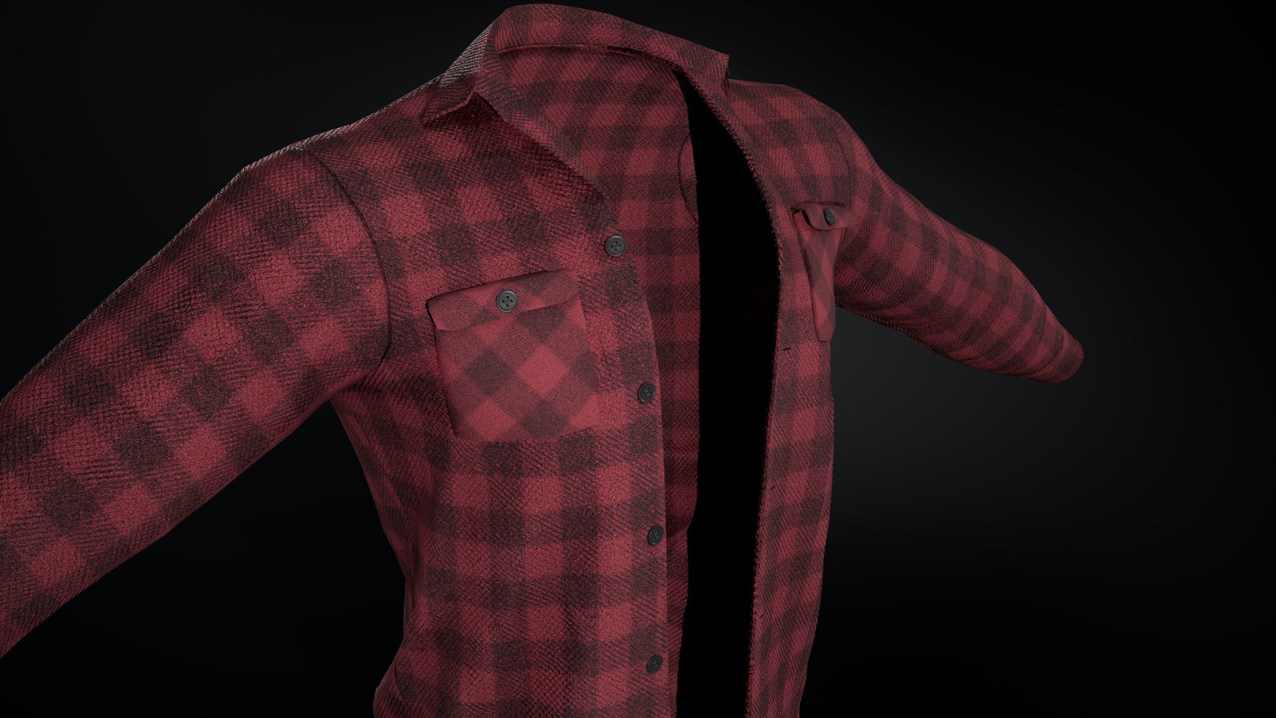 Red Flannel Shirt Low-poly 3D model_16