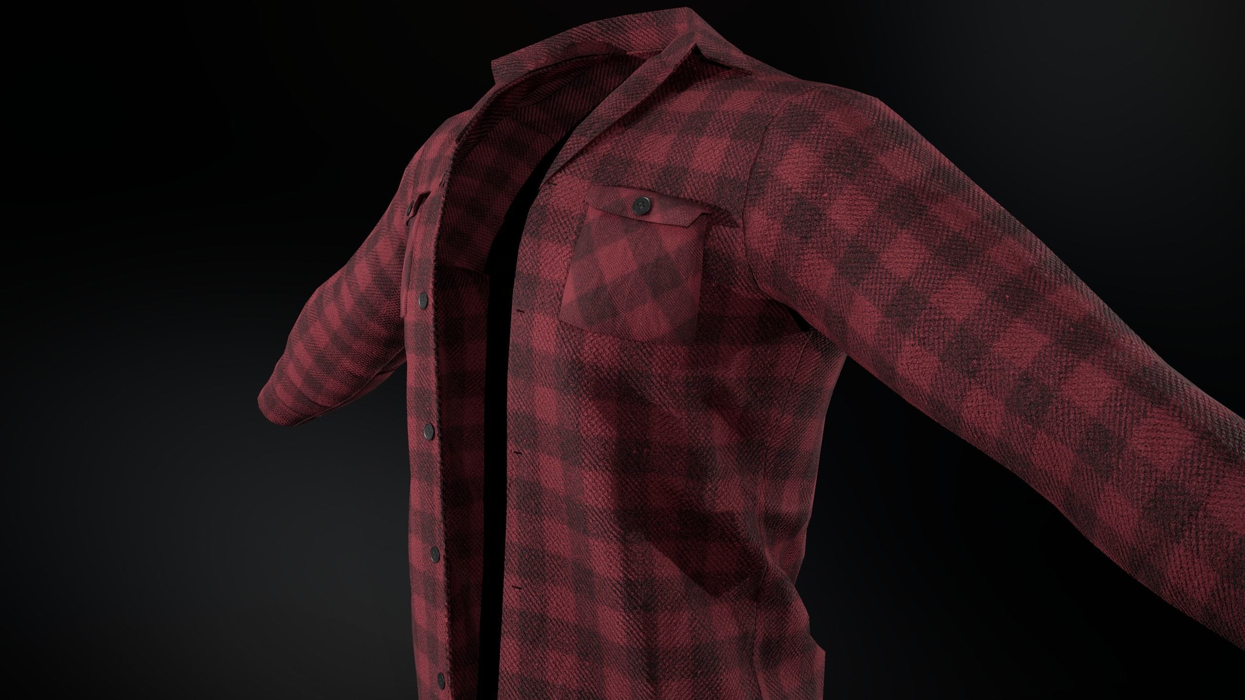 Red Flannel Shirt Low-poly 3D model_14