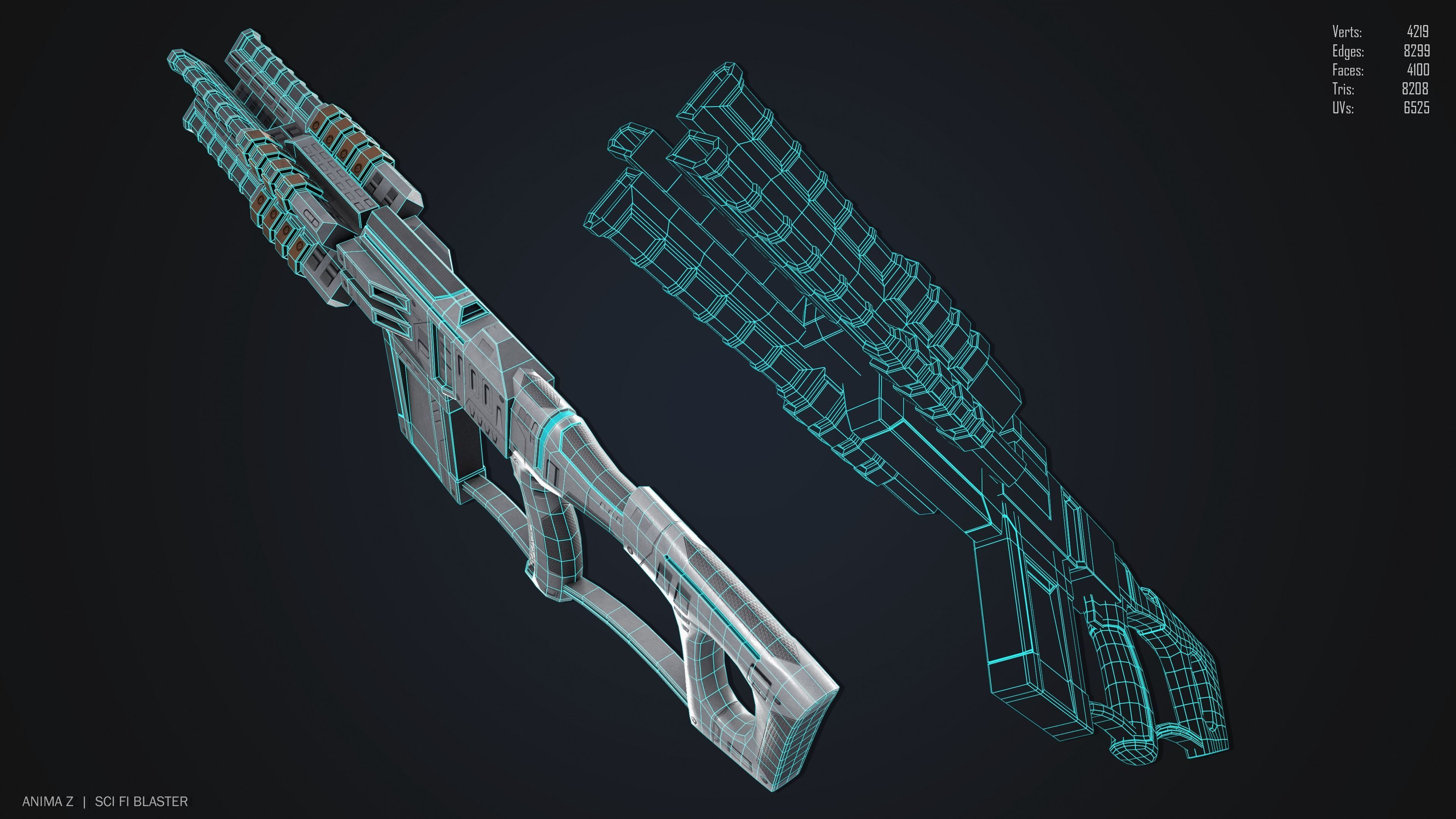 Sci fi blaster Low-poly 3D model_2