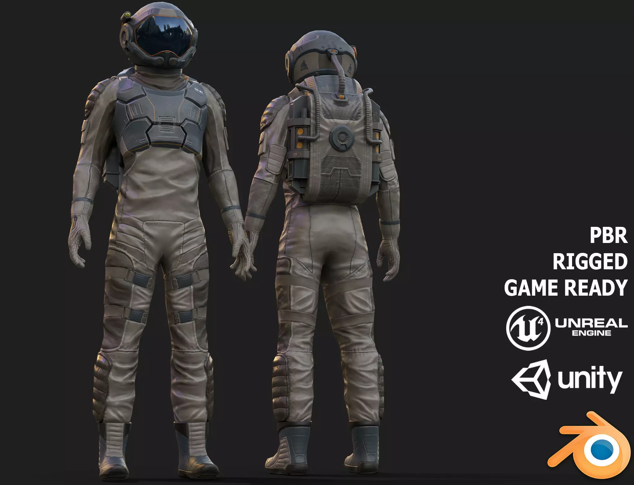 SX01 Male Space Suit LITE VERSION Low-poly 3D model_0