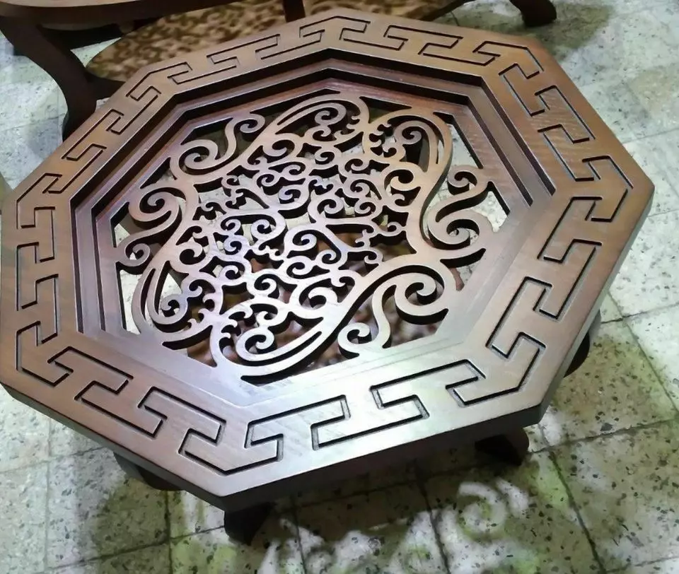 verzatchi octagonal wooden table with carvings 3D model