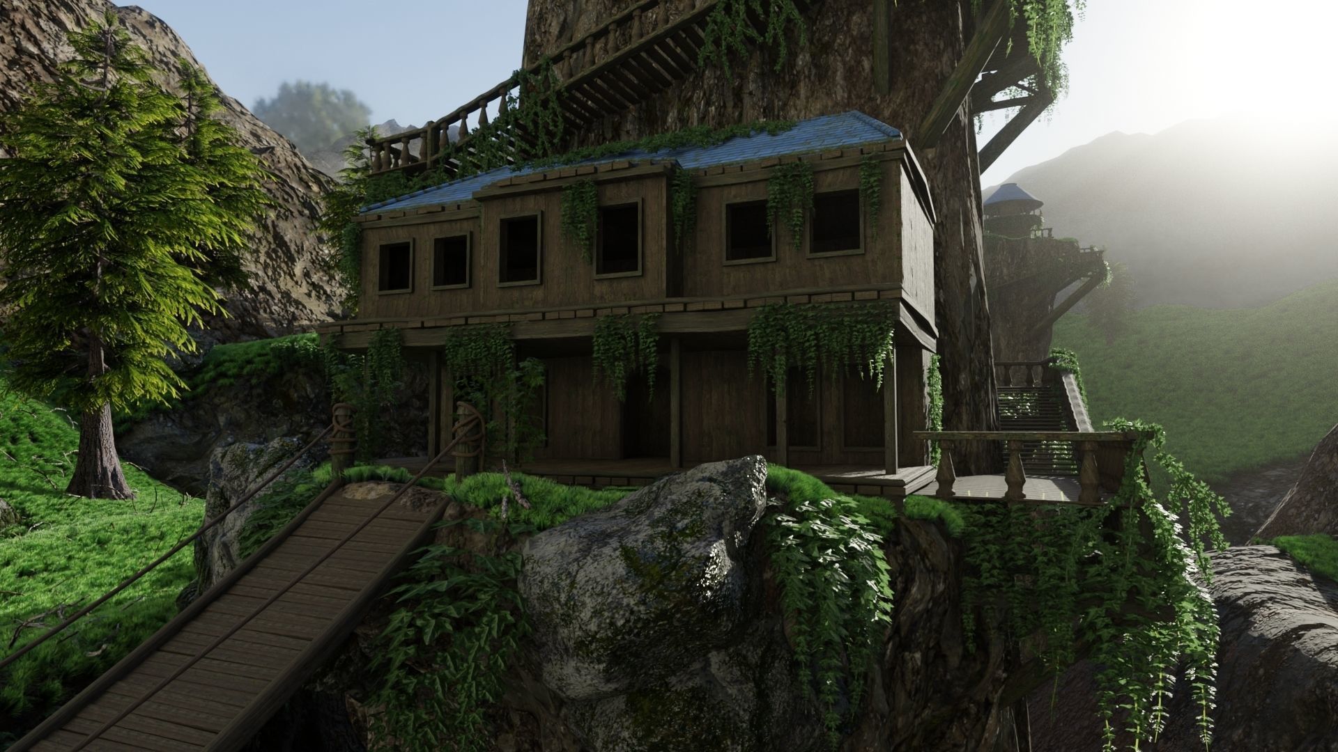 House on Mountain Scene 3D model_3